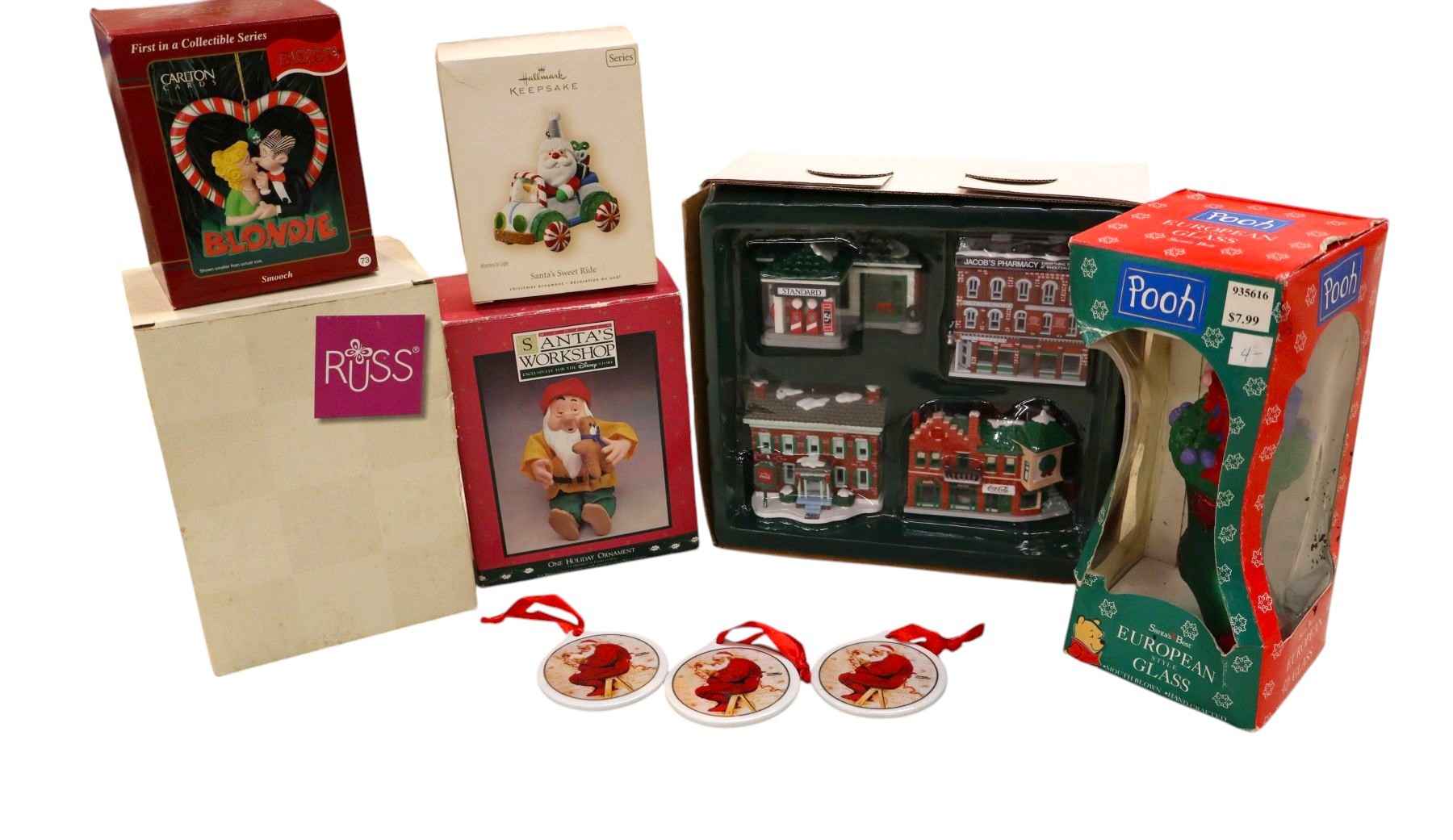 Vintage Christmas ornaments and decorations in boxes