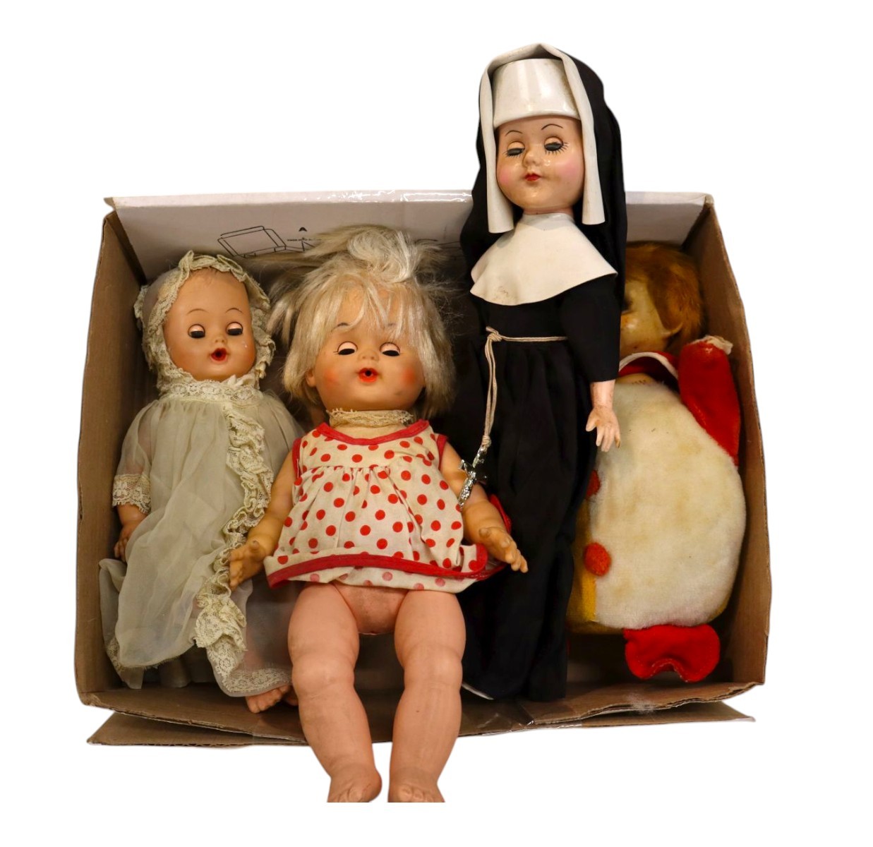 4 vintage dolls including Nun doll