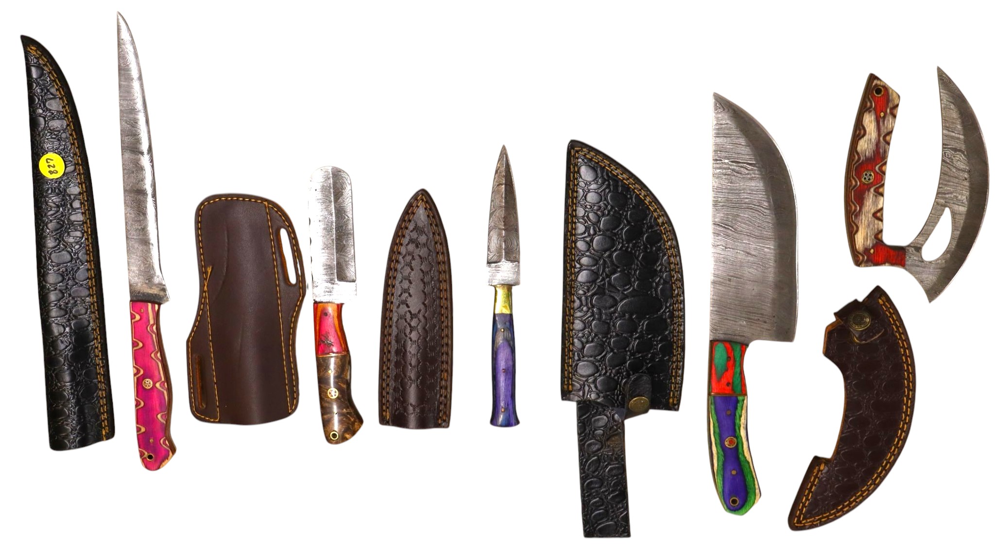 5 hand crafted damascus filet, chopper, cleaver & other