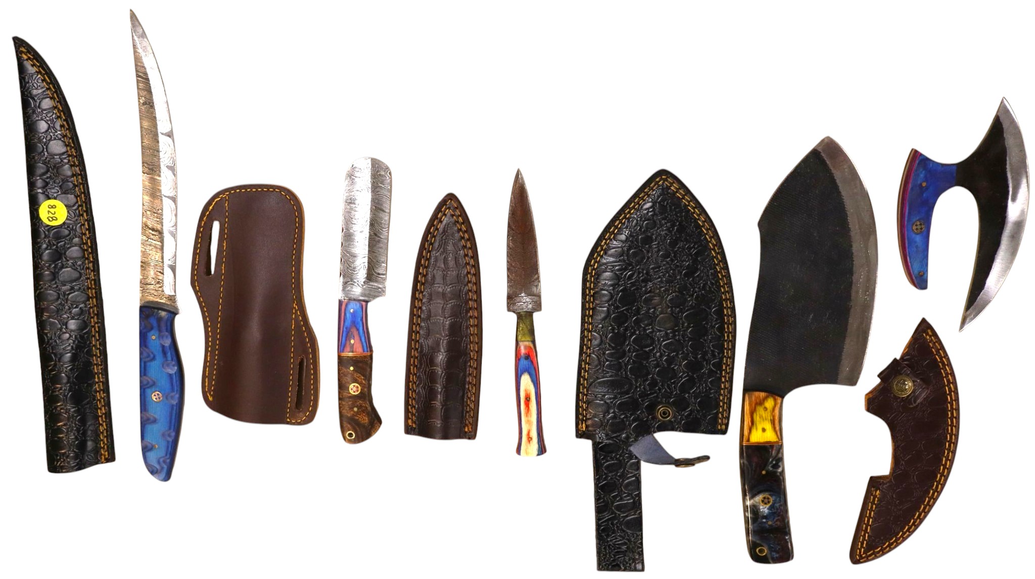 5 hand crafted damascus filet, chopper, cleaver & other