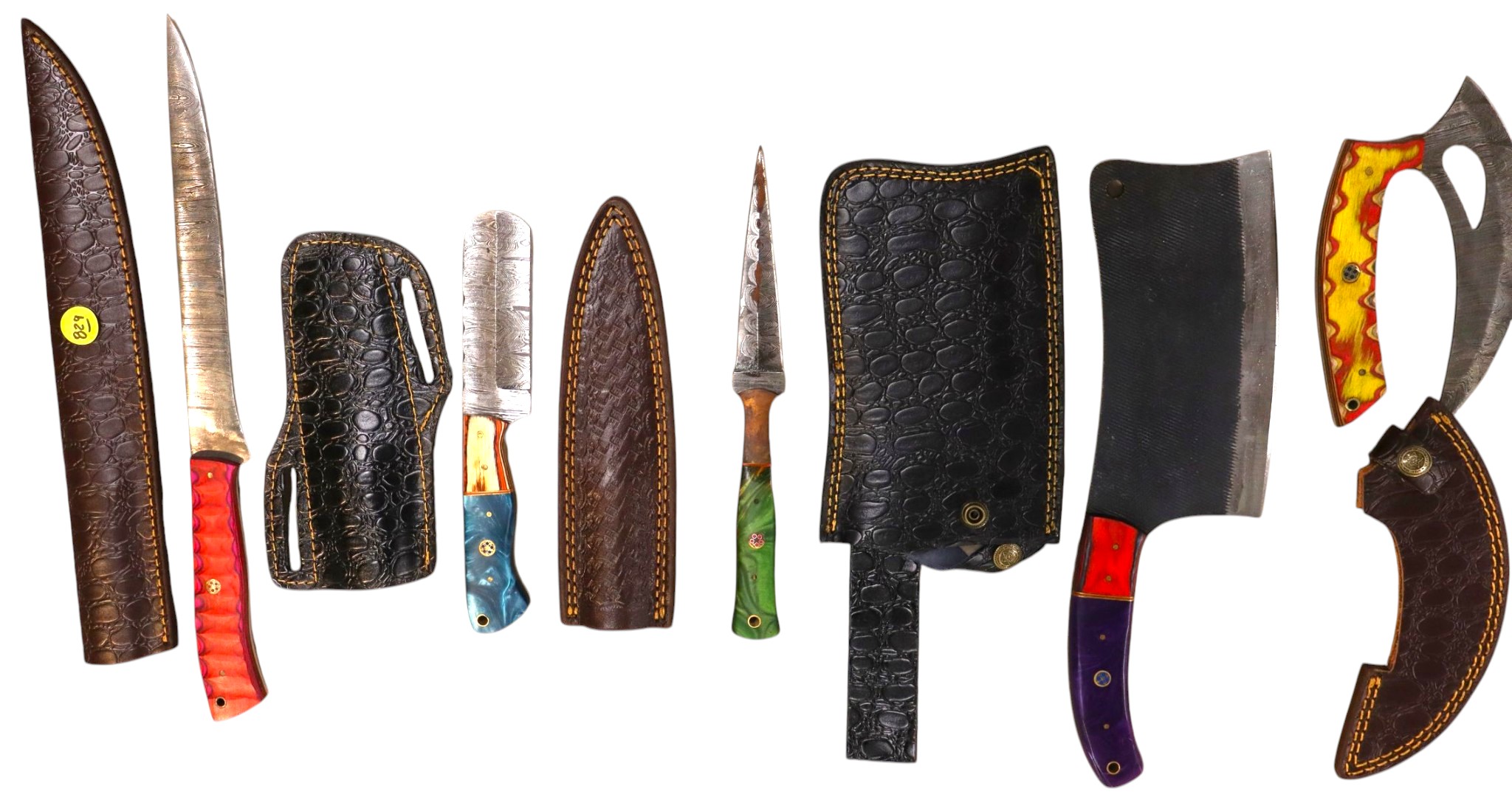 5 hand crafted damascus filet, chopper, cleaver & other