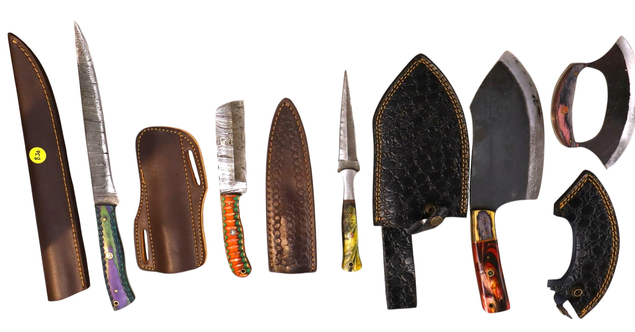 5 hand crafted damascus filet, chopper, cleaver & other