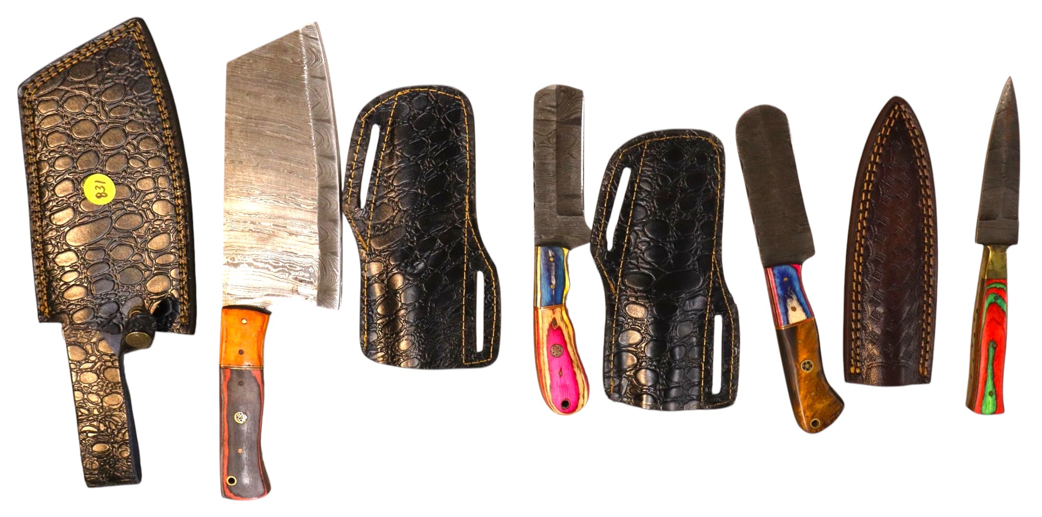 4 hand crafted damascus 4 knives and cleaver