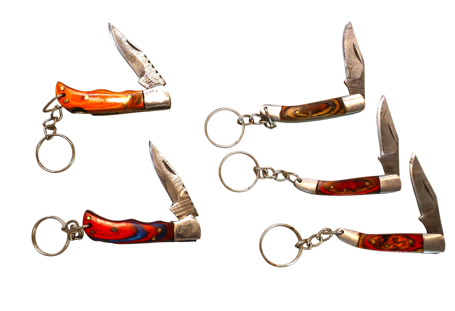 5 hand crafted damascus folding knife key chains