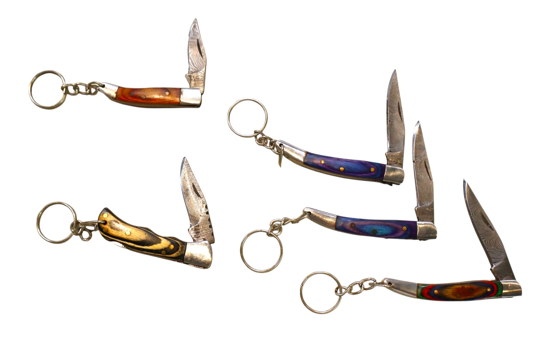 5 damascus hand crafted folding knife key chains