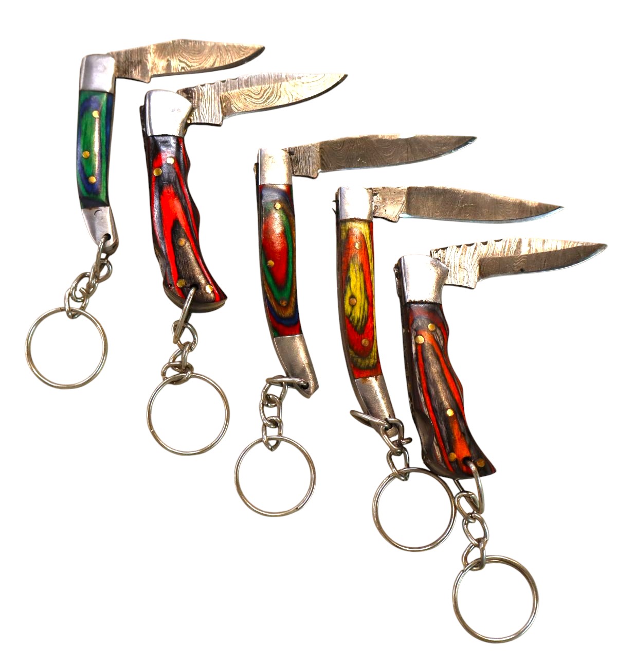 5 hand crafted damascus folding knife key chains