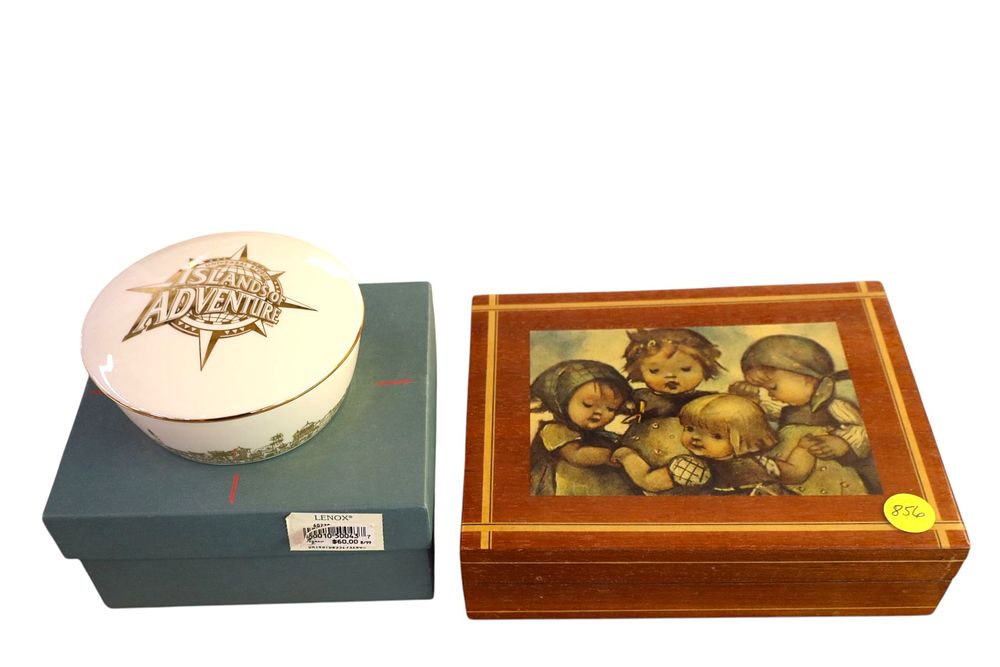 VTG Reuge IT Hummel music box & Univ. Studios Lenox bowl. 2 piece lot: Vintage Reuge Italian 