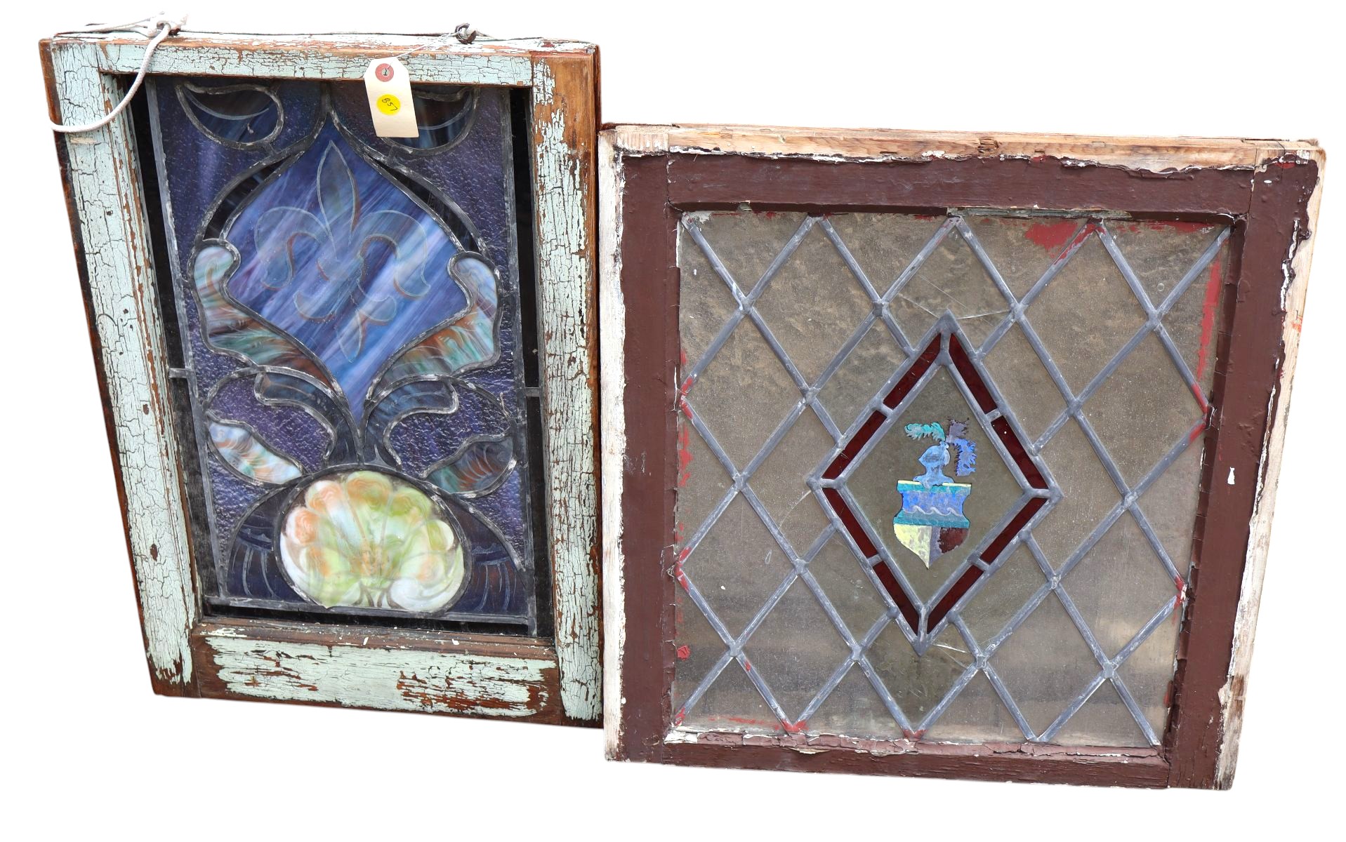2 antique lead glass windows in frame