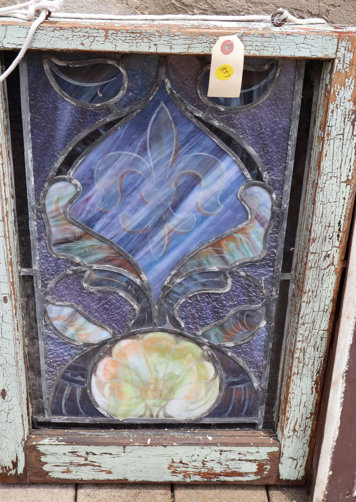 2 antique lead glass windows in frame