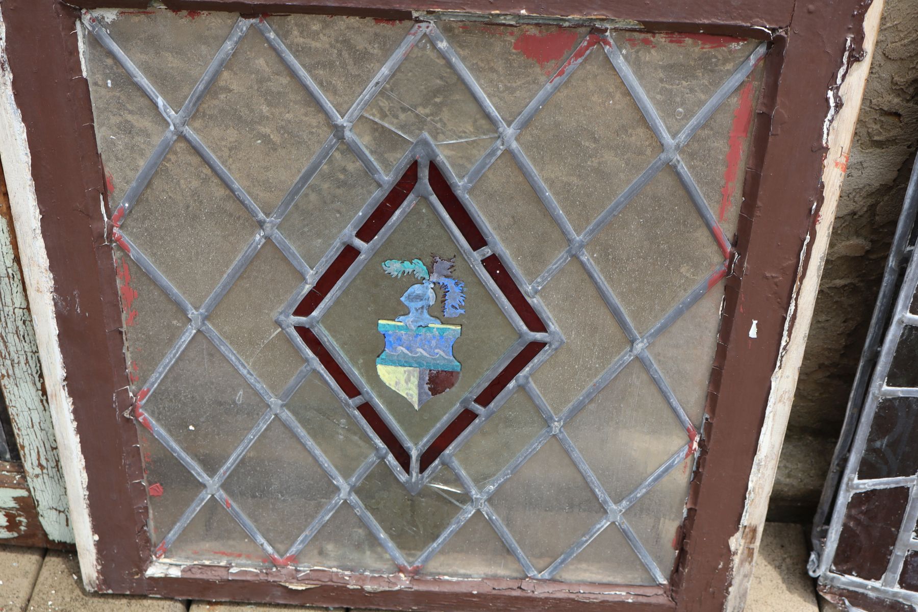 2 antique lead glass windows in frame