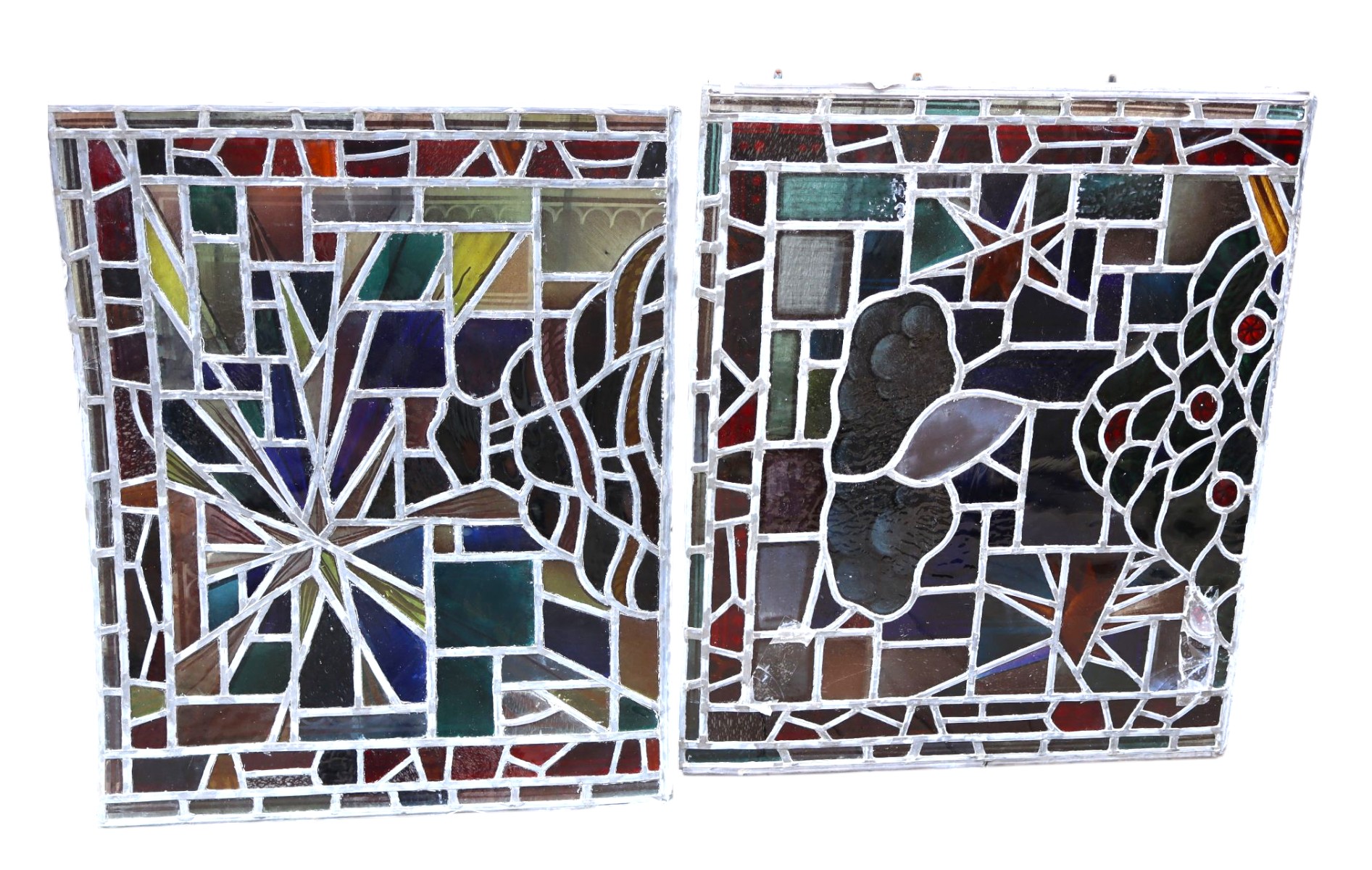 2 antique lead glass windows