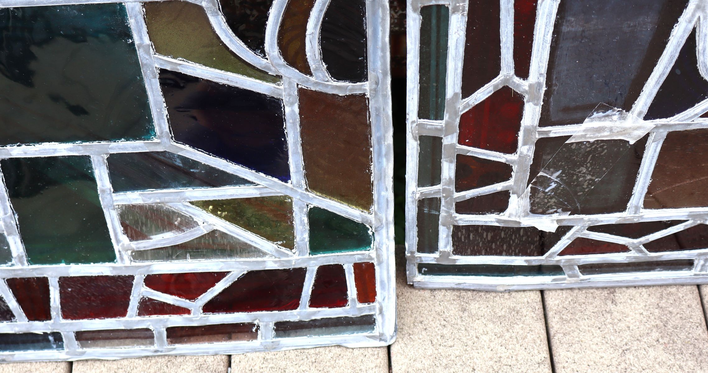 2 antique lead glass windows