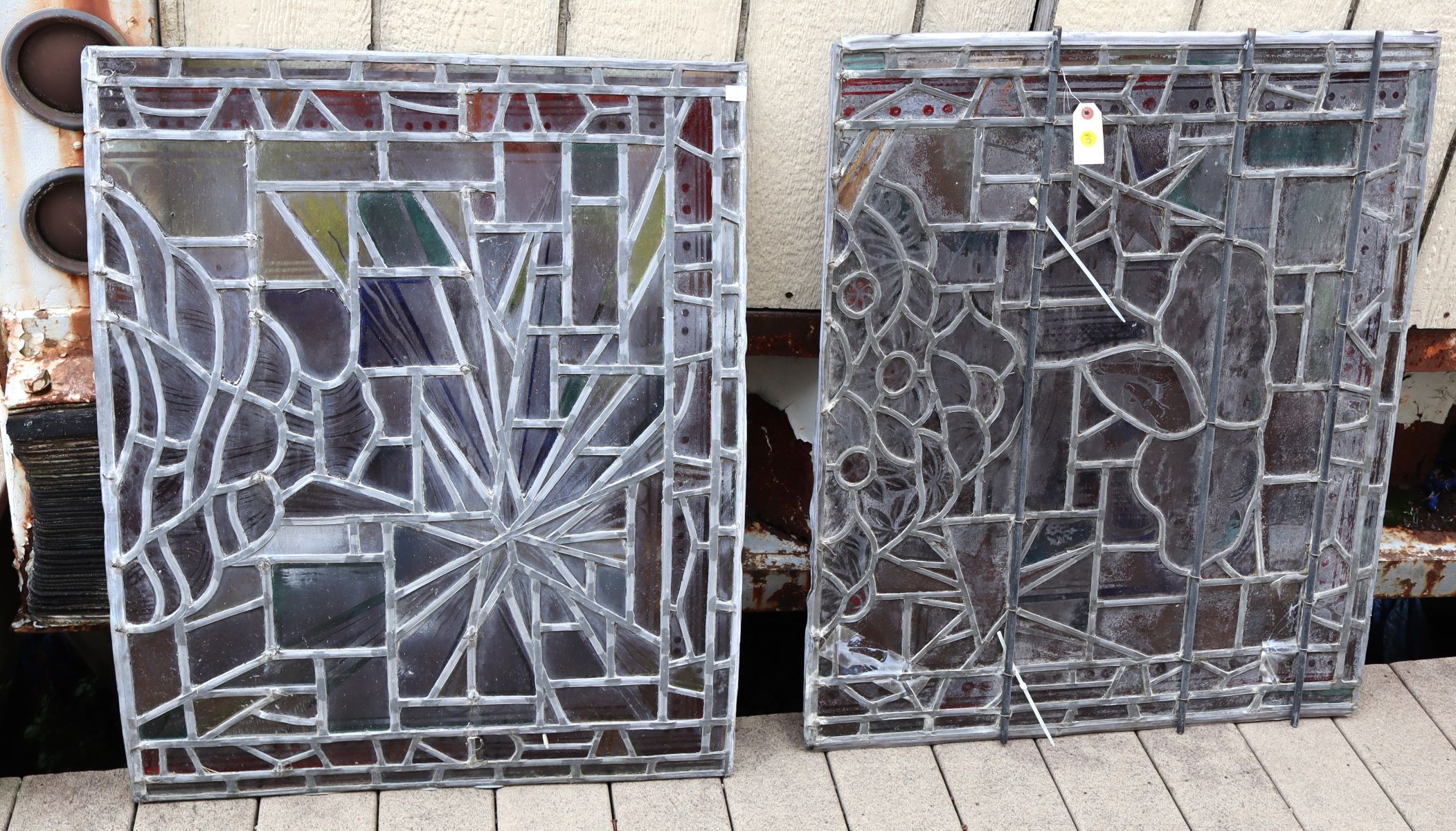 2 antique lead glass windows