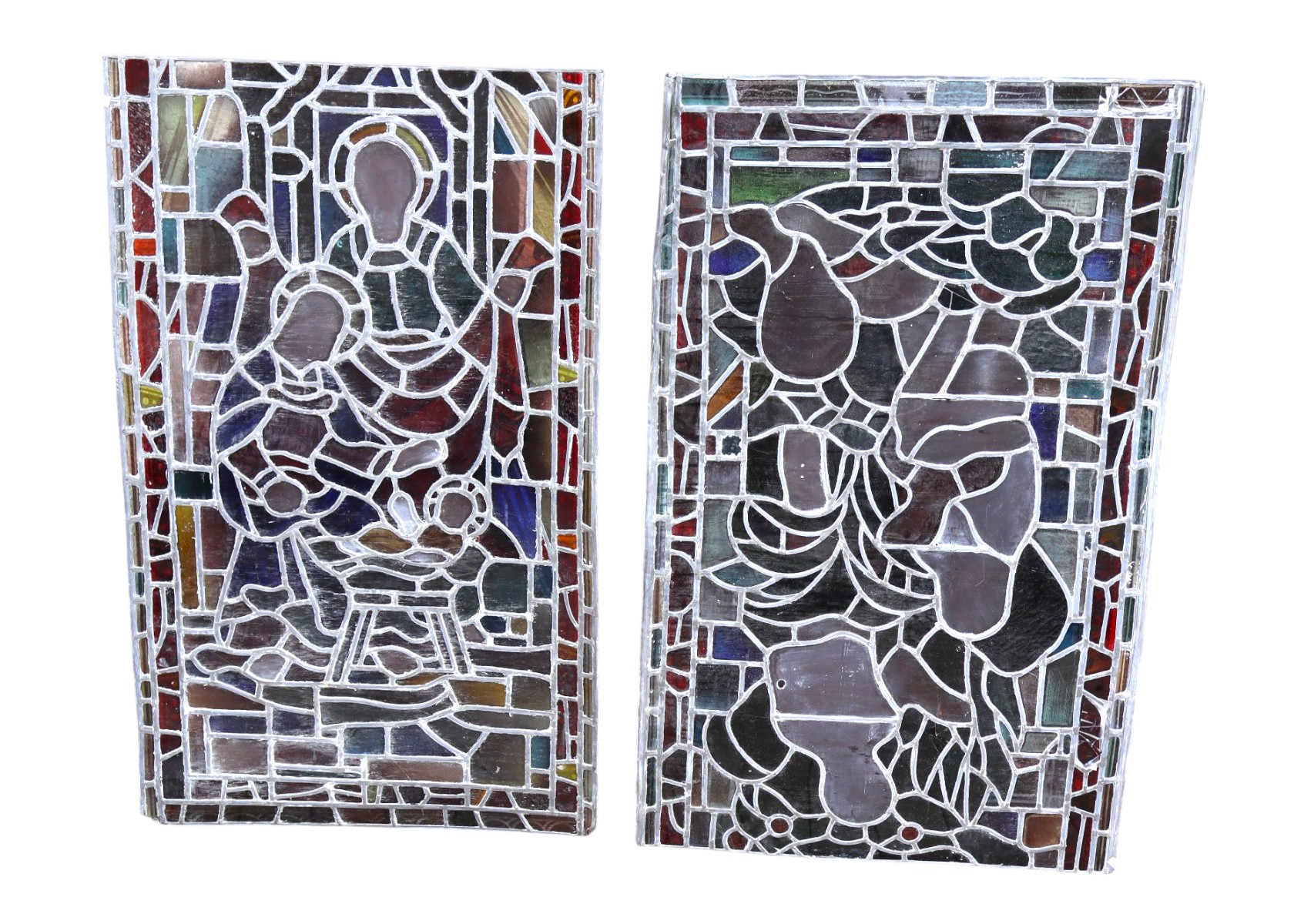 2 antique lead glass windows