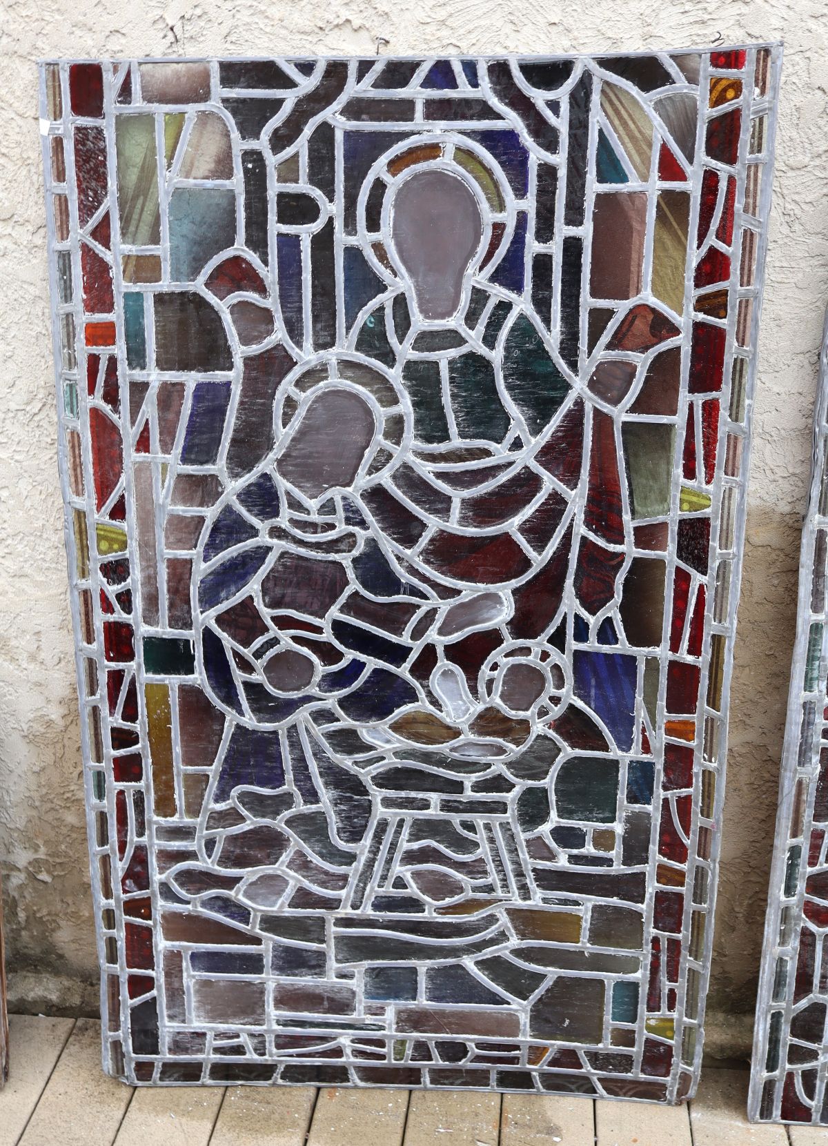 2 antique lead glass windows