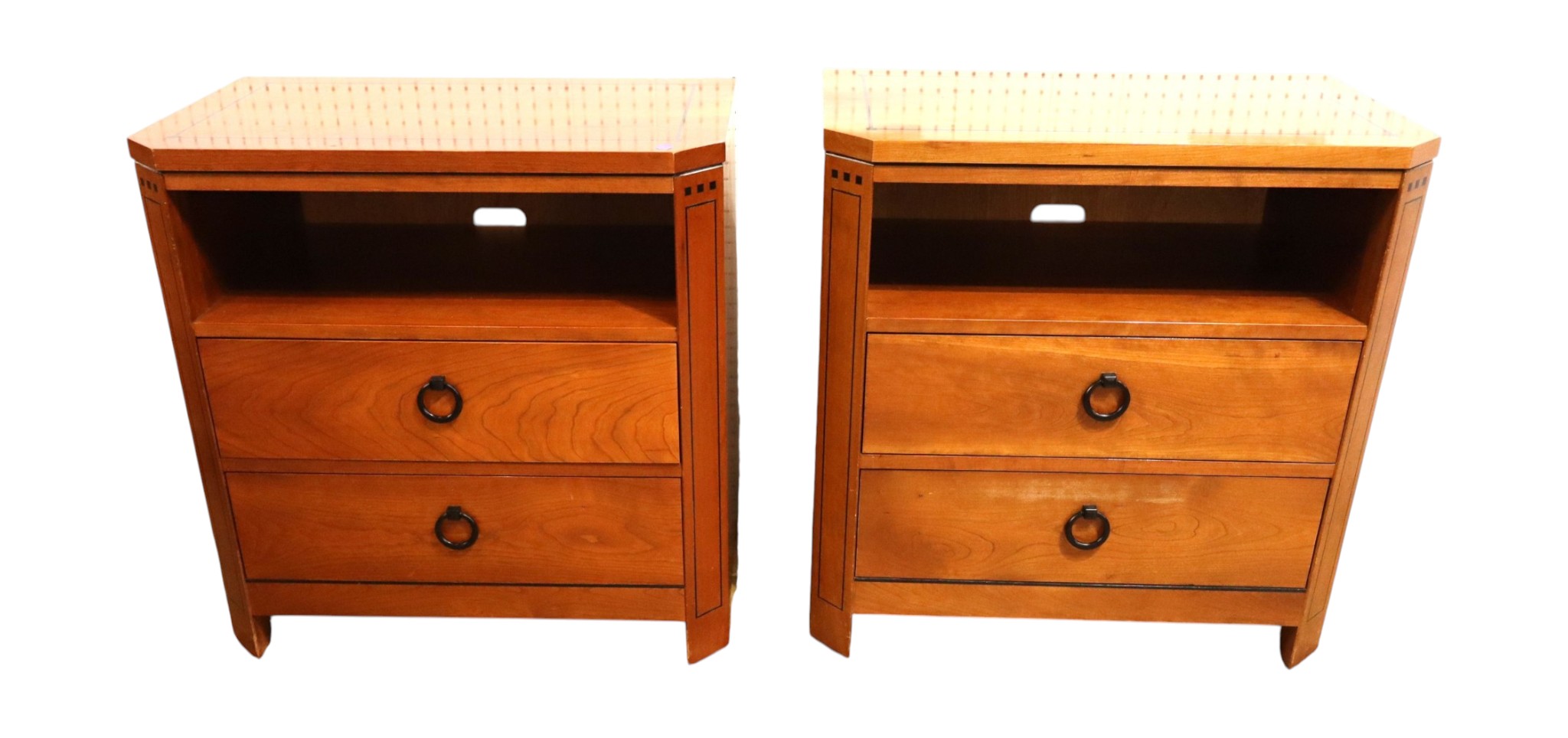 Pr Stickley Cherry 2 Drawer Nightstands Ebony