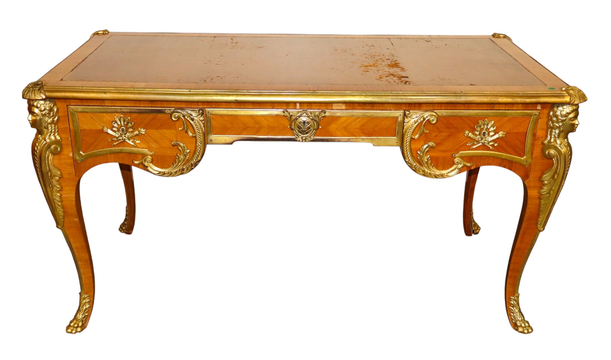 Antique French Louis XV Mahogany Bureau Plat Desk