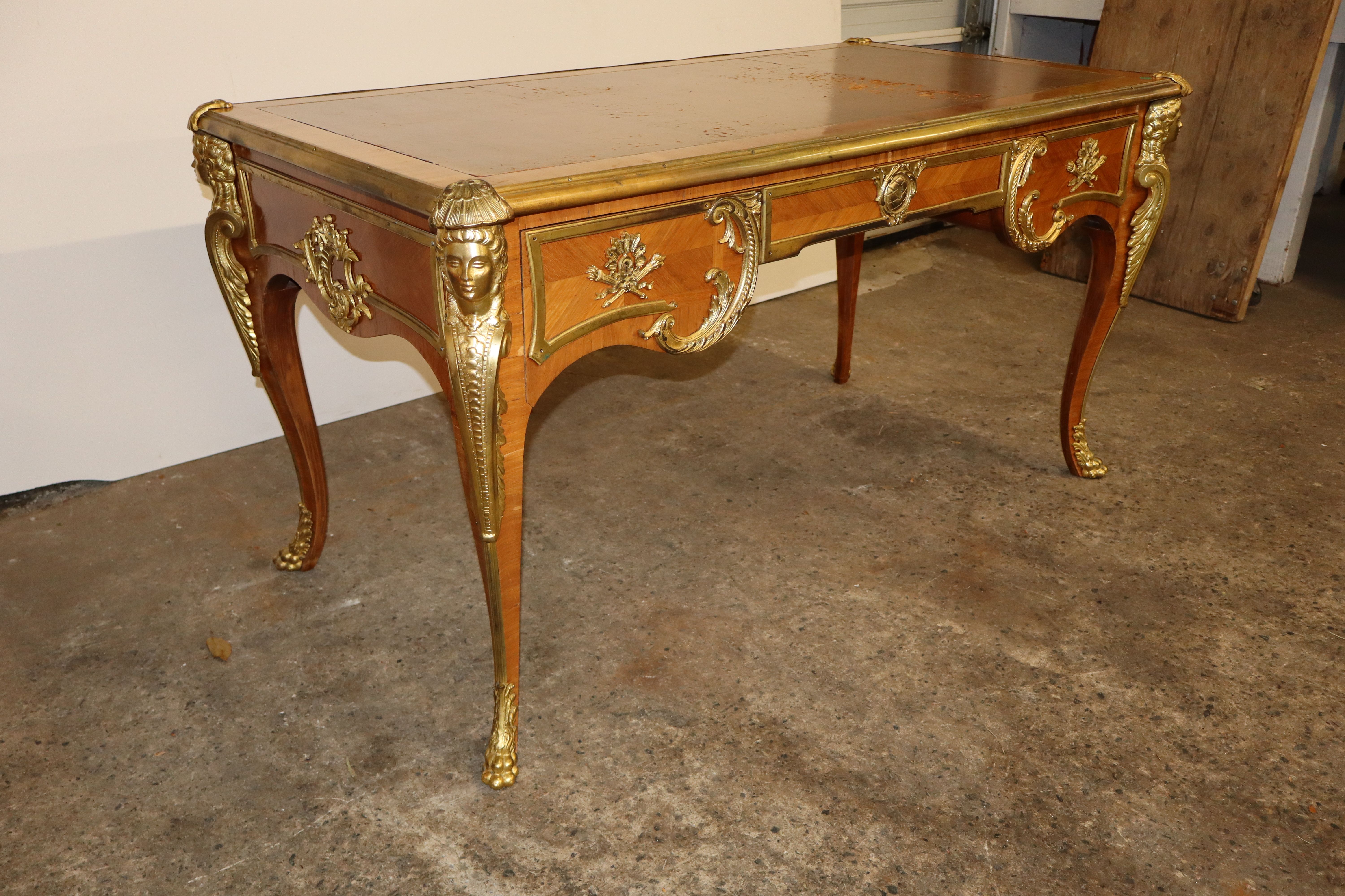 Antique French Louis XV Mahogany Bureau Plat Desk