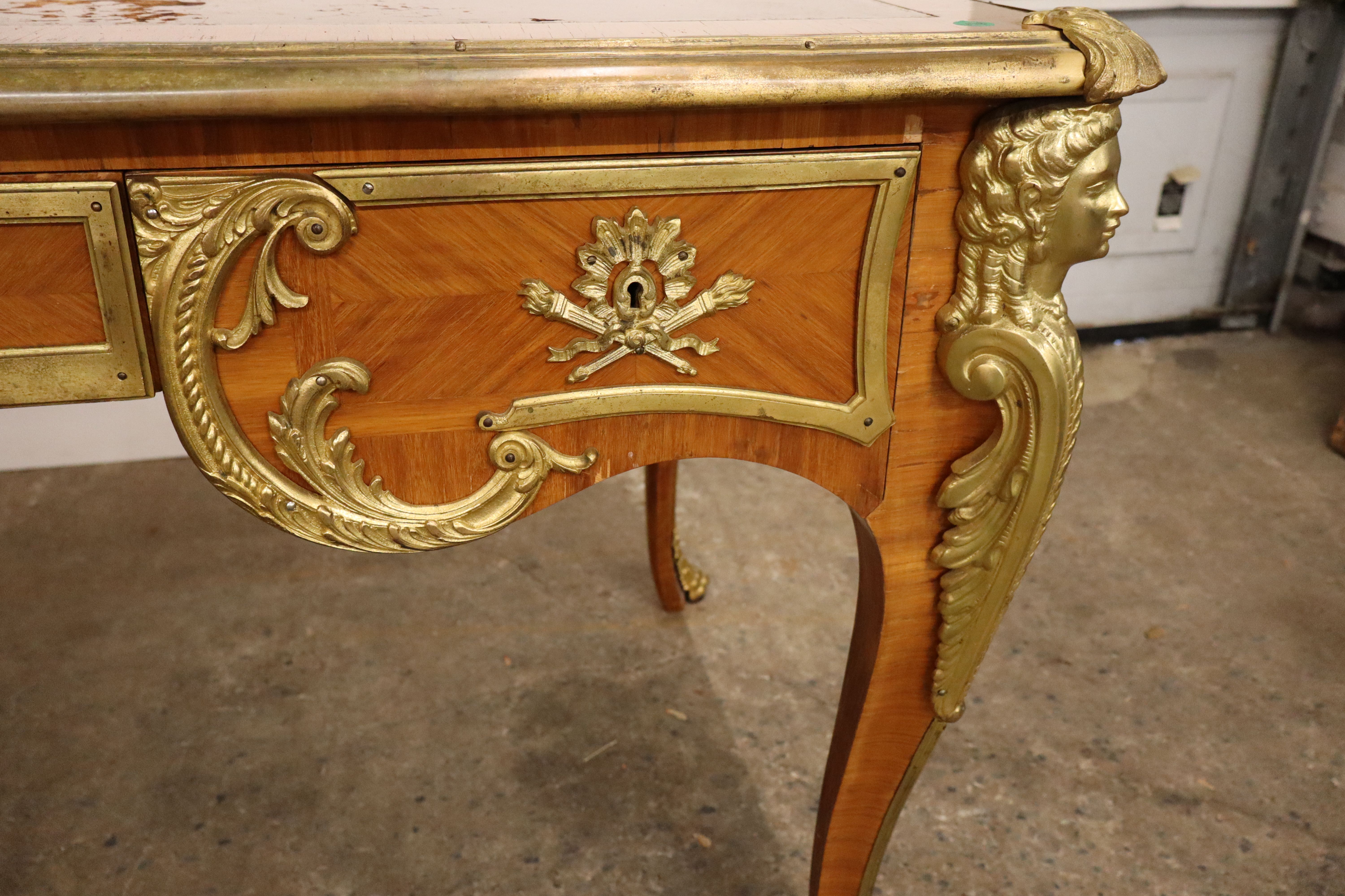 Antique French Louis XV Mahogany Bureau Plat Desk