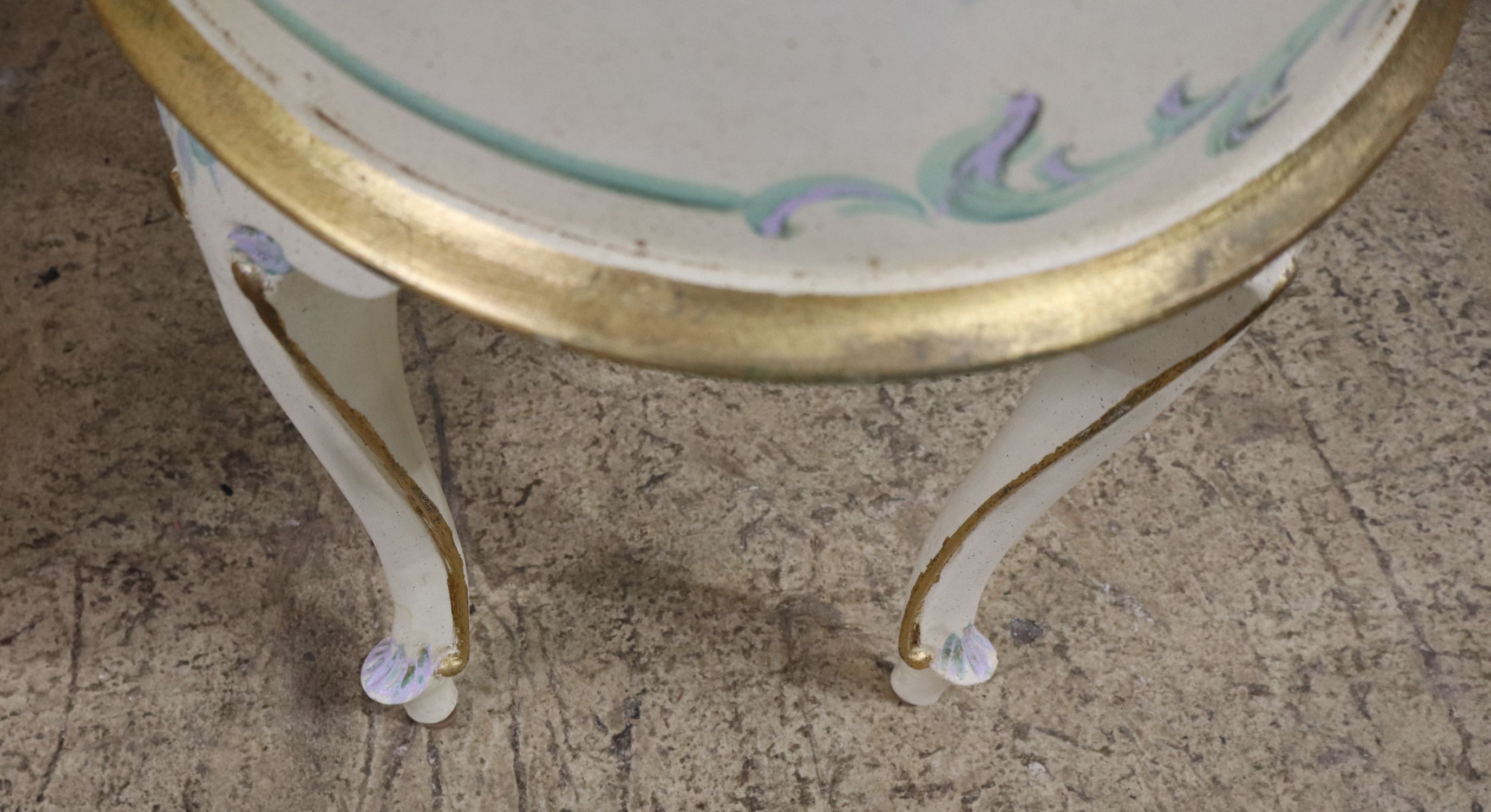 Pair VTG IT Florentia Paint Dec Oval 2-Drw Stands