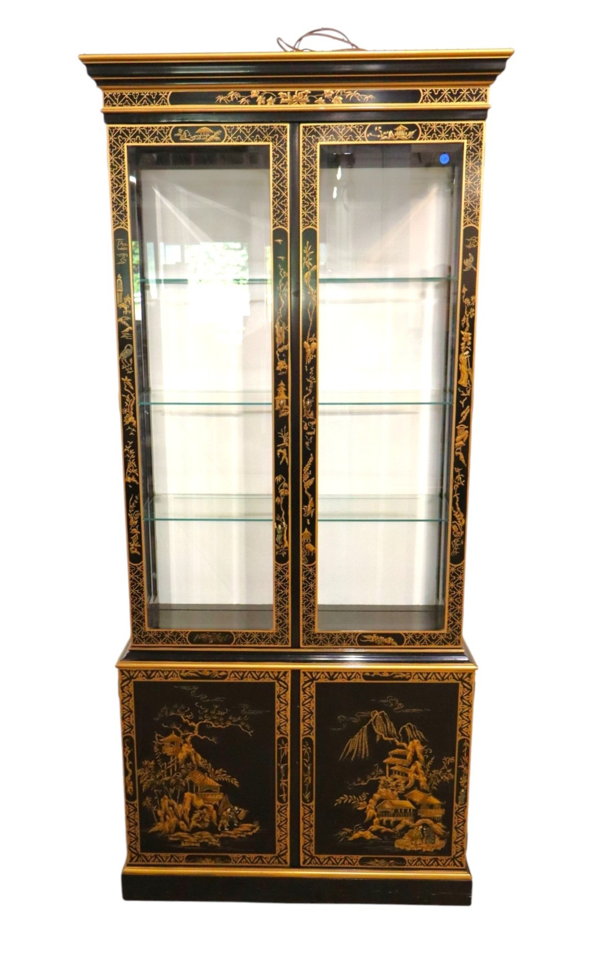 Drexel Chinoiserie 4-Dr Lighted Bevel Glass China Cabinet