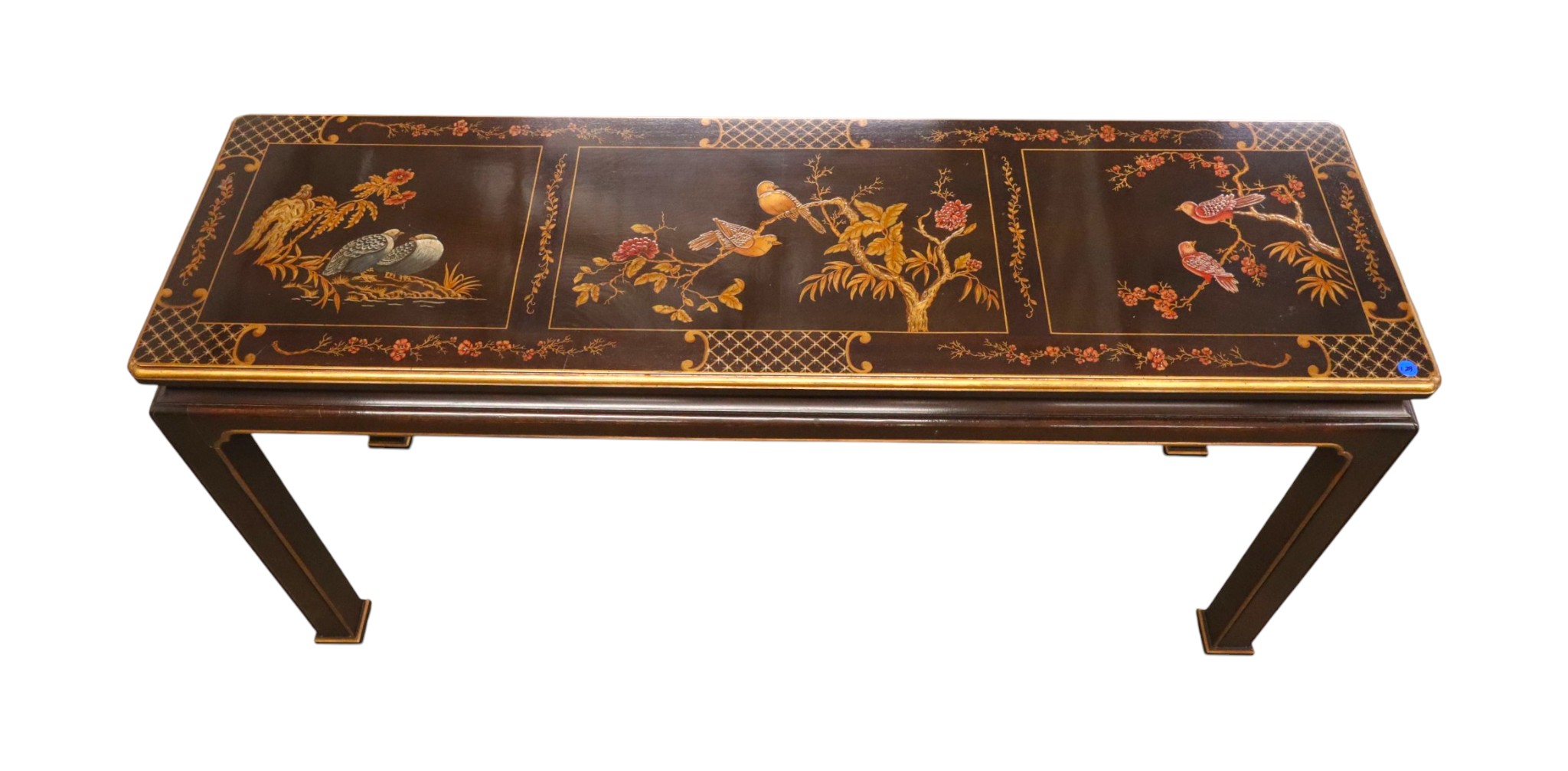 VTG Henredon Asian Black Lacquer Sofa Table Orig Fin