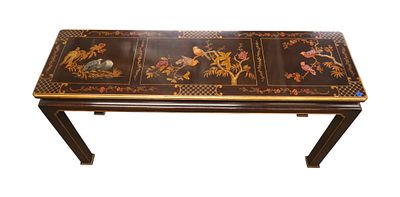 VTG Henredon Asian Black Lacquer Sofa Table Orig Fin. Vintage Henredon Asian decorated black 
