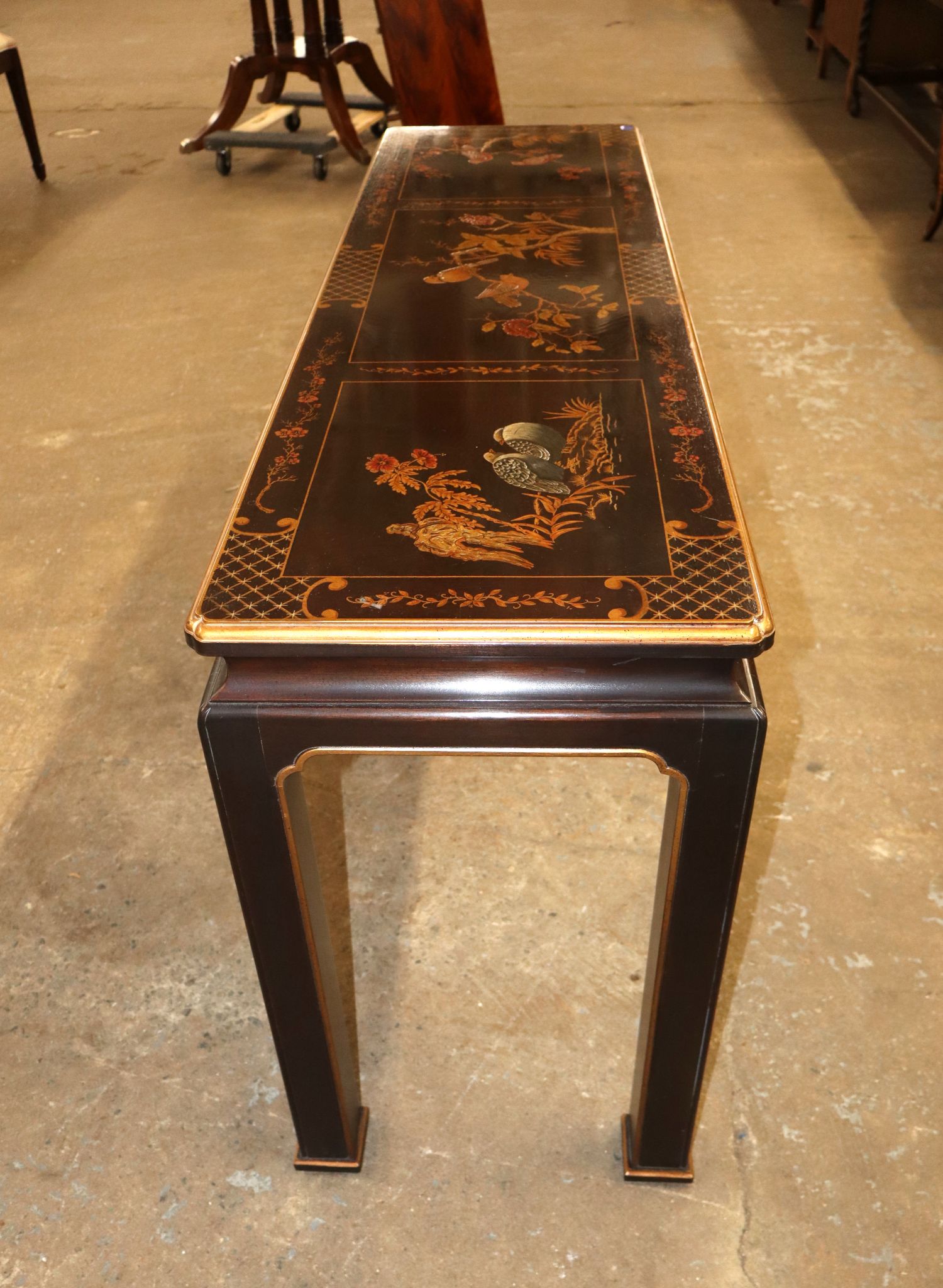 VTG Henredon Asian Black Lacquer Sofa Table Orig Fin