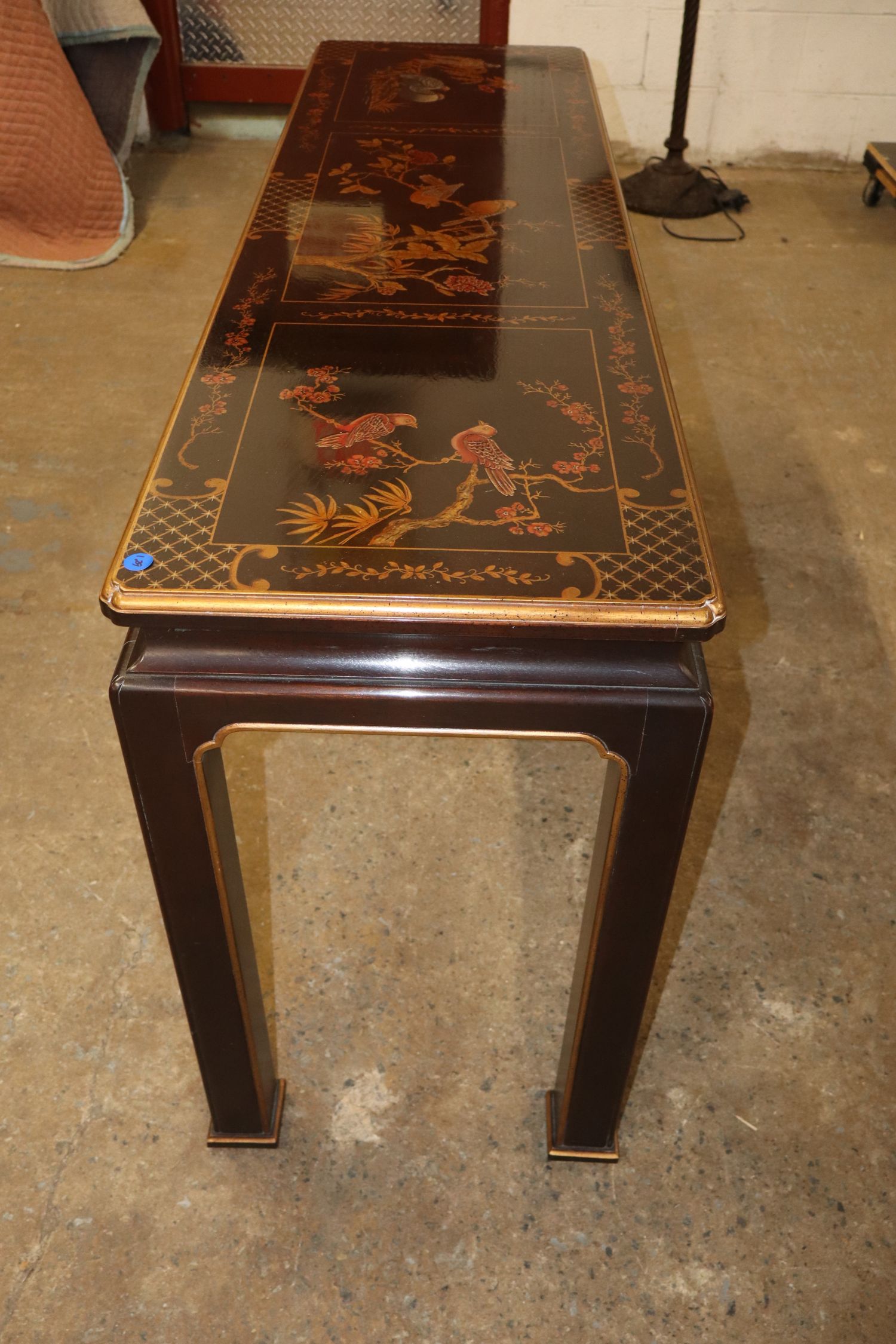 VTG Henredon Asian Black Lacquer Sofa Table Orig Fin