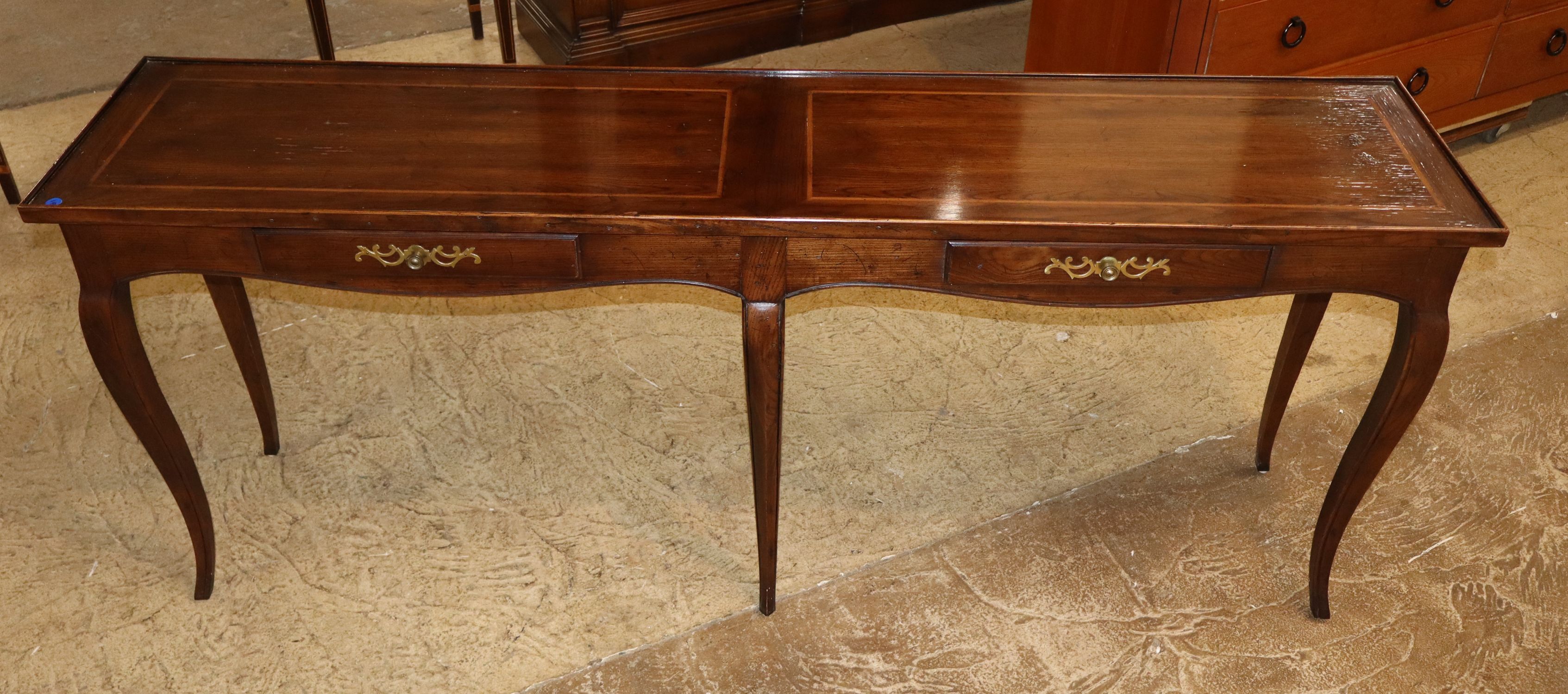 Henredon FR Style 6-Leg Burl Walnut Inlaid Sofa