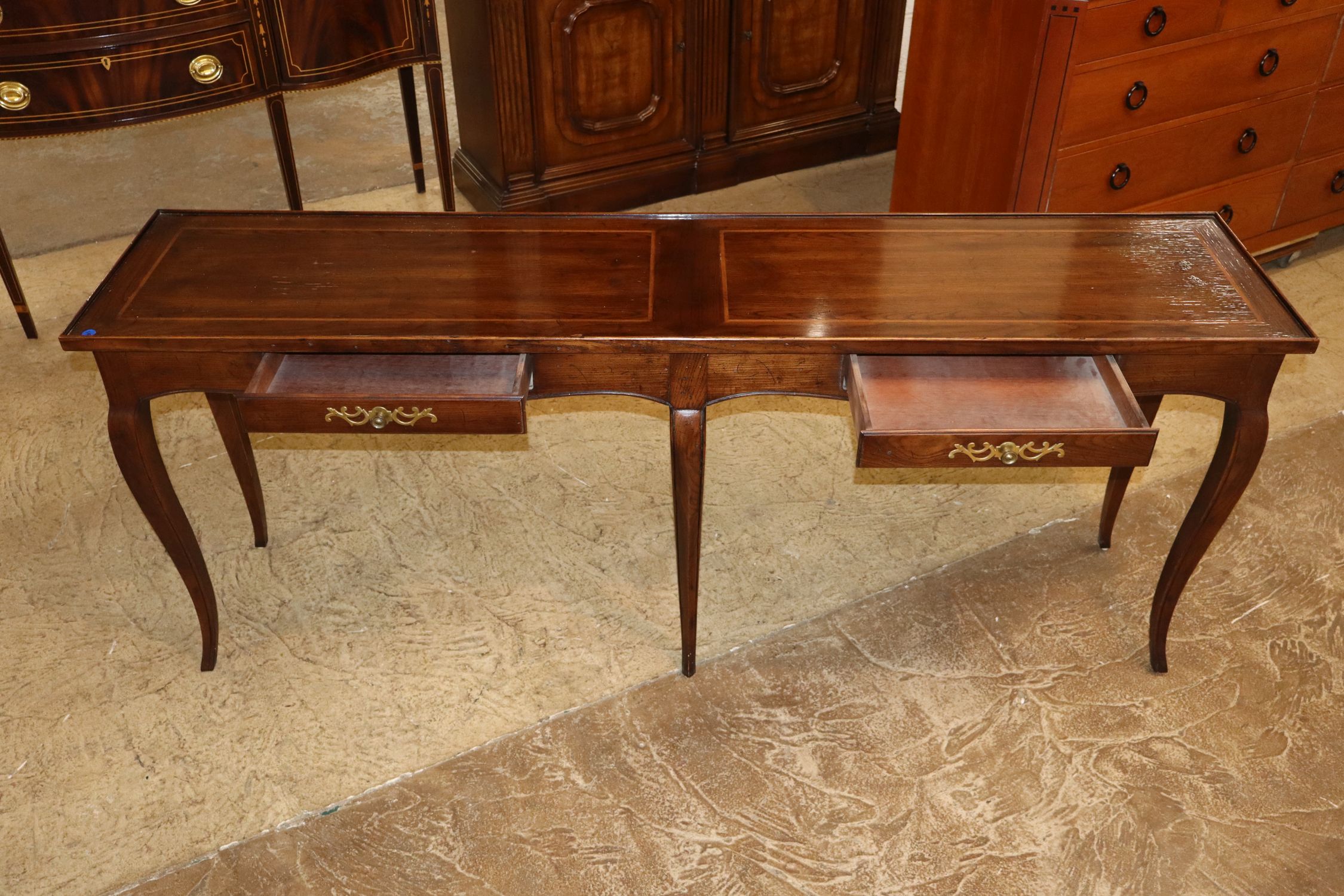 Henredon FR Style 6-Leg Burl Walnut Inlaid Sofa