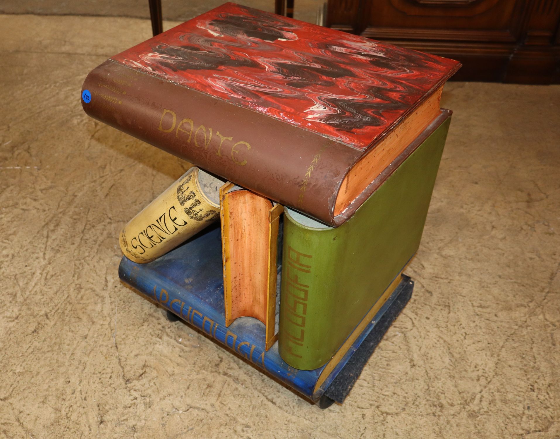 Vtg IT Metal Faux Book Stack Lift Top Storage Table