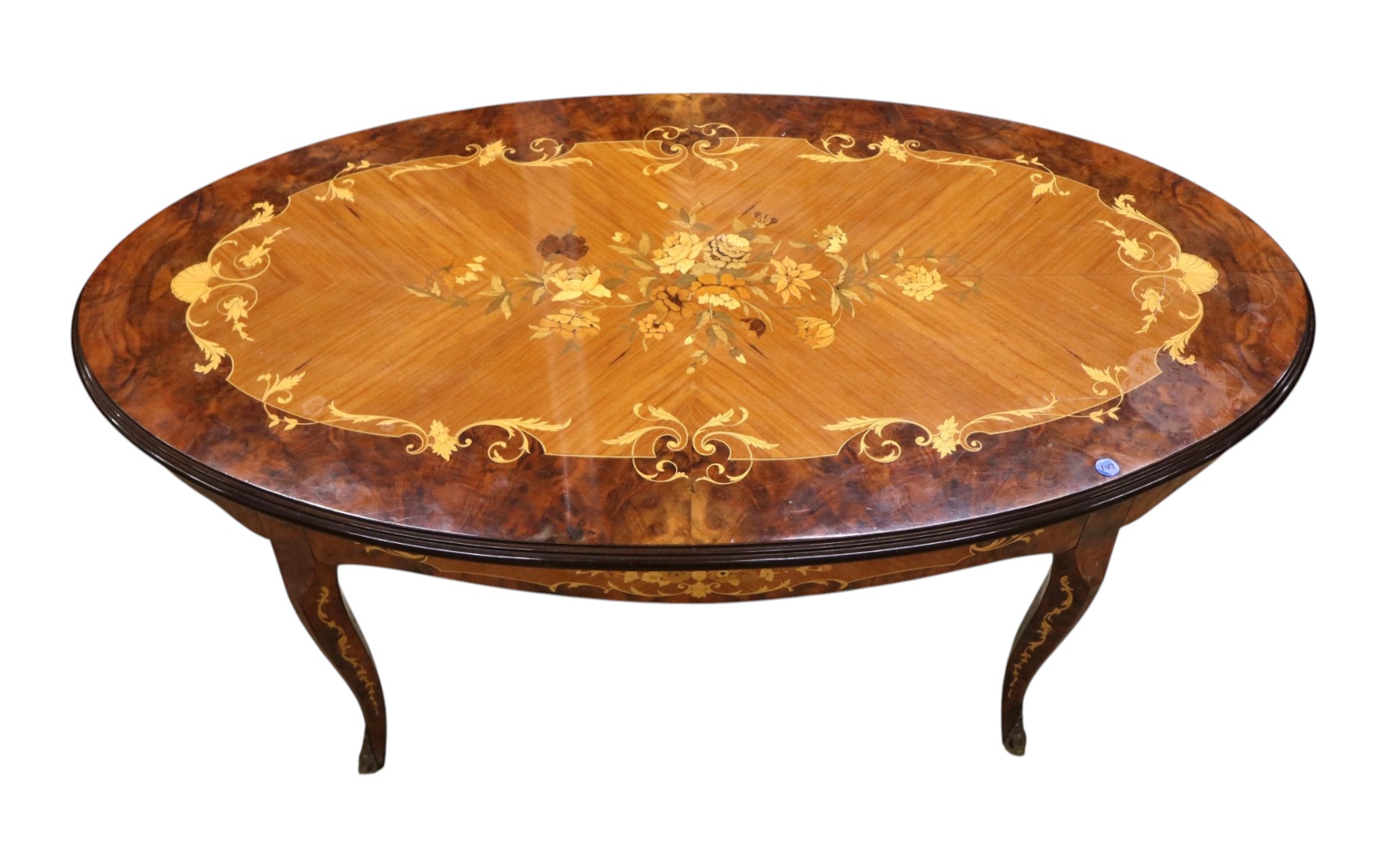 IT Burl Walnut Inlaid FR Coffee Table Bronze Feet