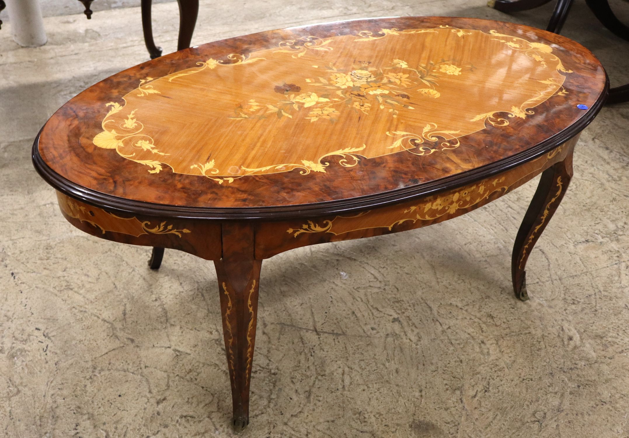 IT Burl Walnut Inlaid FR Coffee Table Bronze Feet