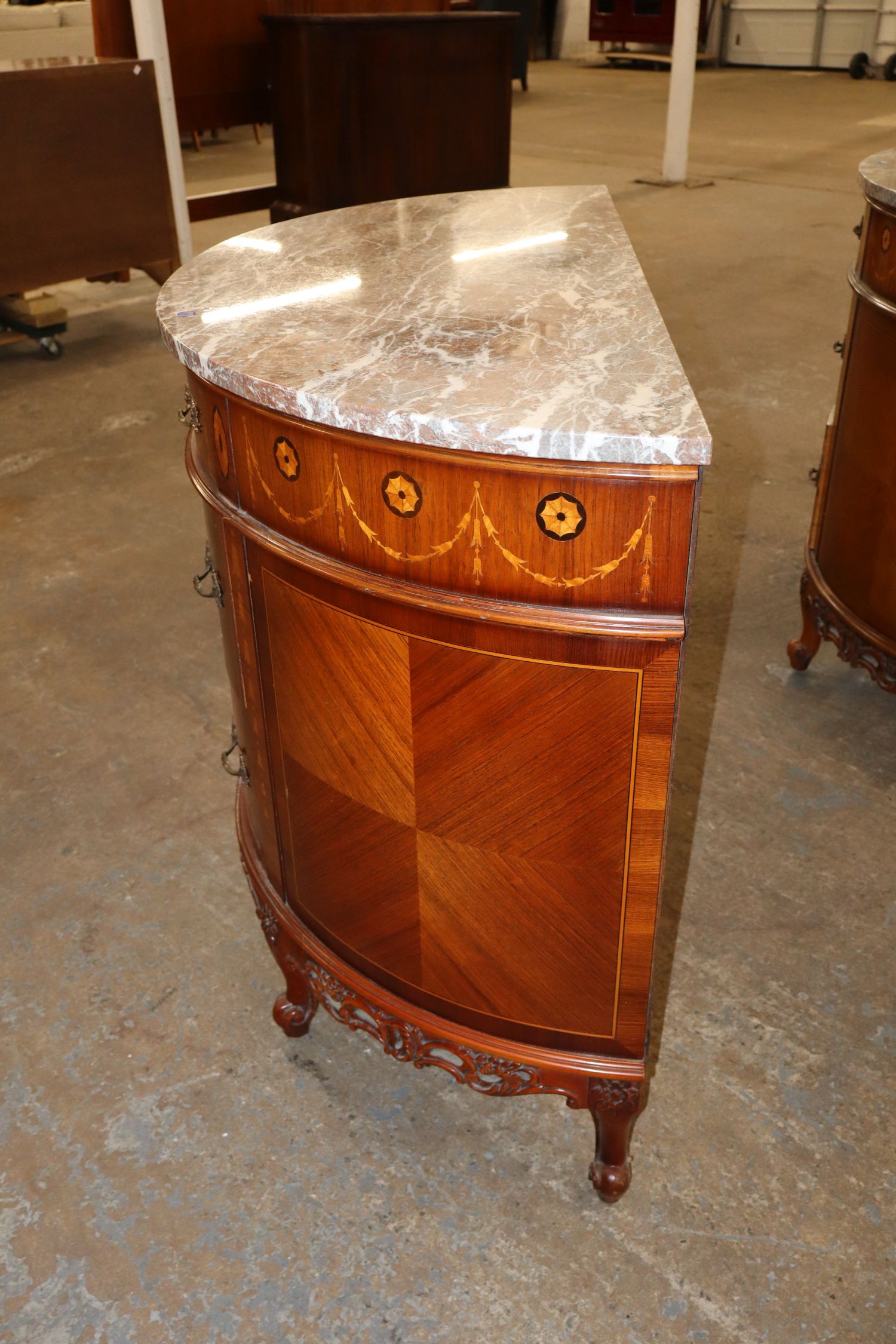 Antq FR Demilune MT Inlaid 3-Dr Commode match 150