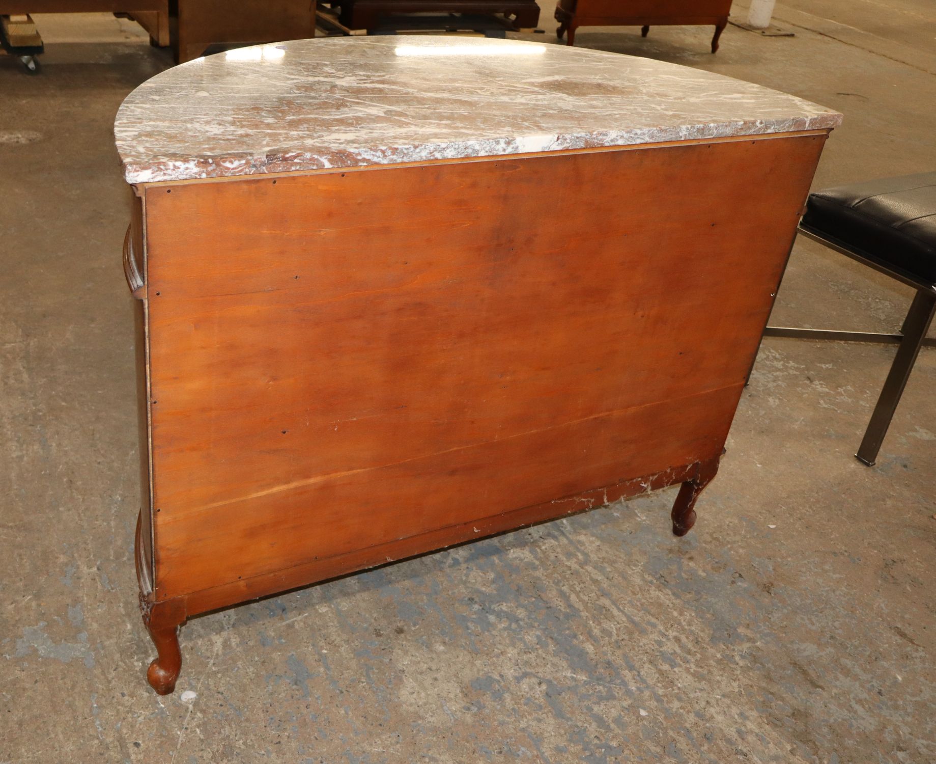 Antq FR Demilune MT Inlaid Satinwood 3-Dr Commode