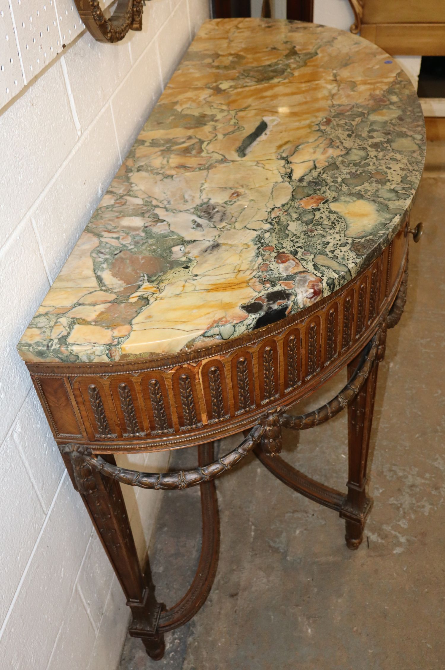 Antq Crvd Demilune MT Satinwood Inlaid 1-Dr Console