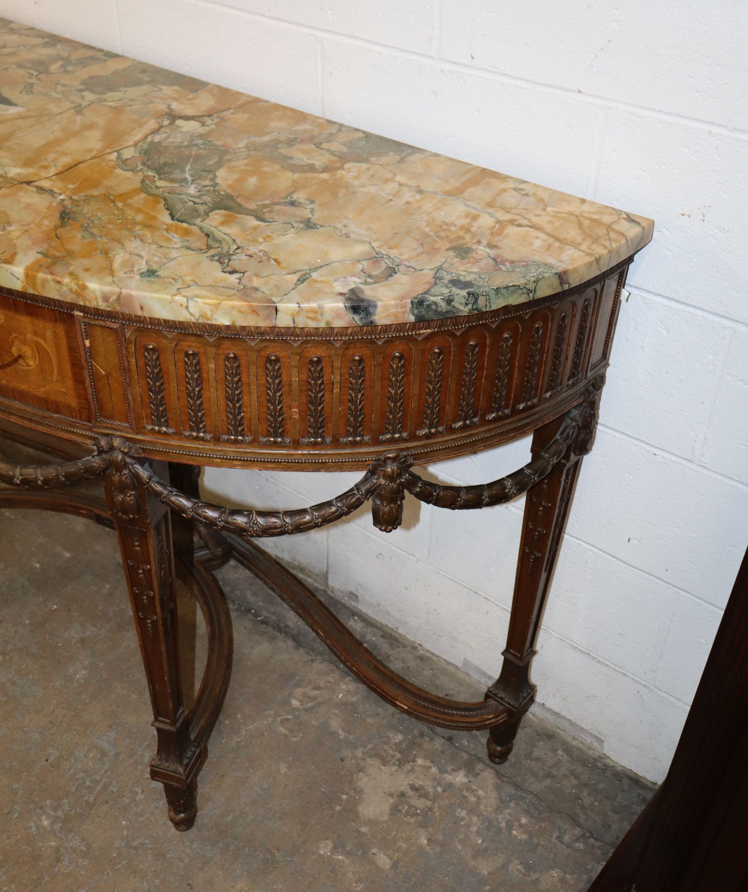 Antq Crvd Demilune MT Satinwood Inlaid 1-Dr Console