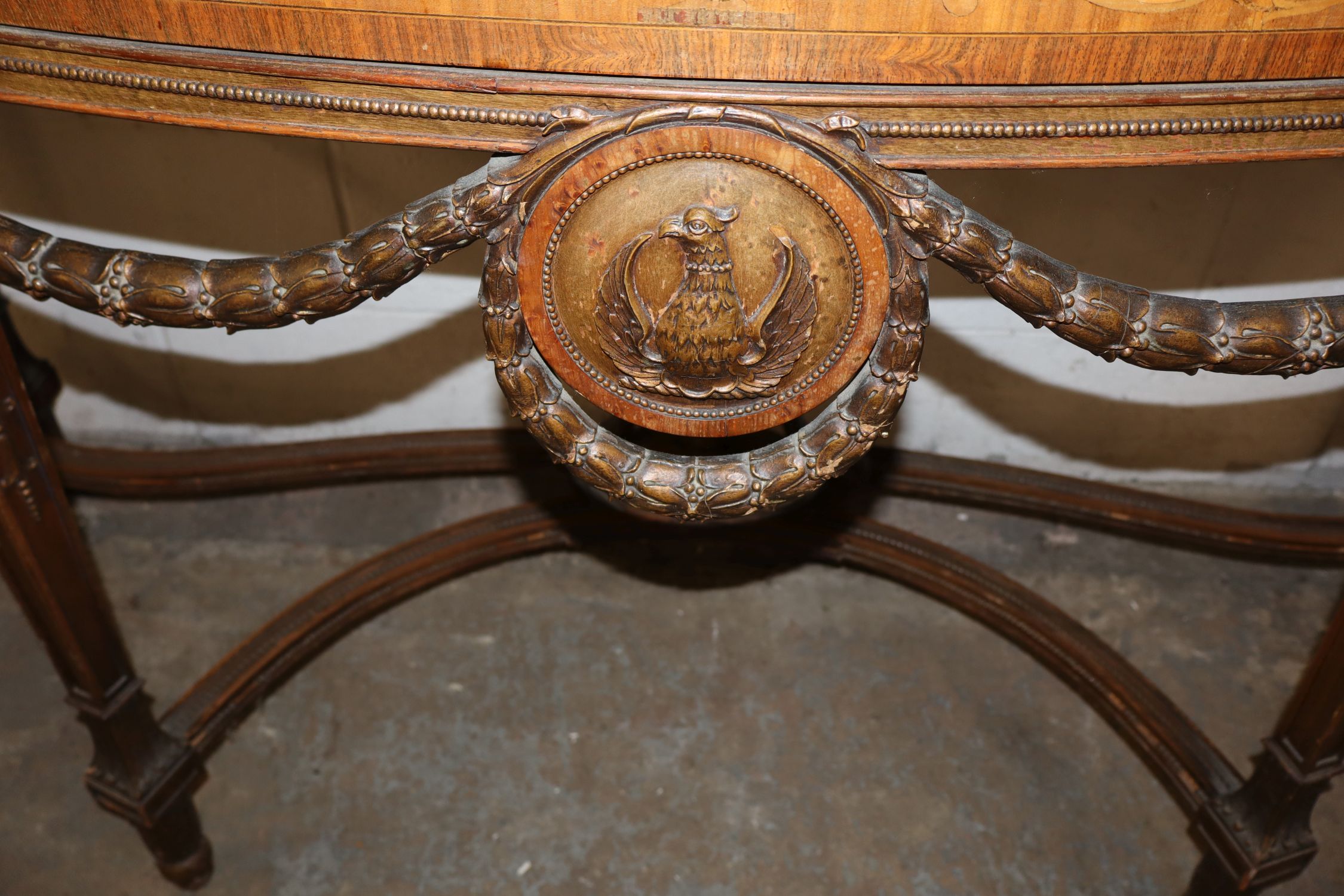 Antq Crvd Demilune MT Satinwood Inlaid 1-Dr Console