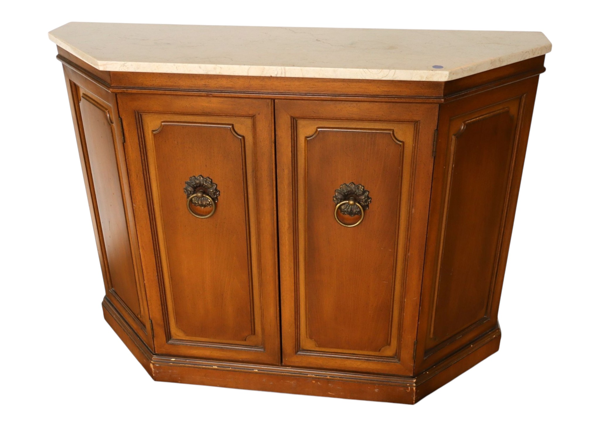 VTG 1960s Walnut 2-Door Stone Top Console Orig Fin
