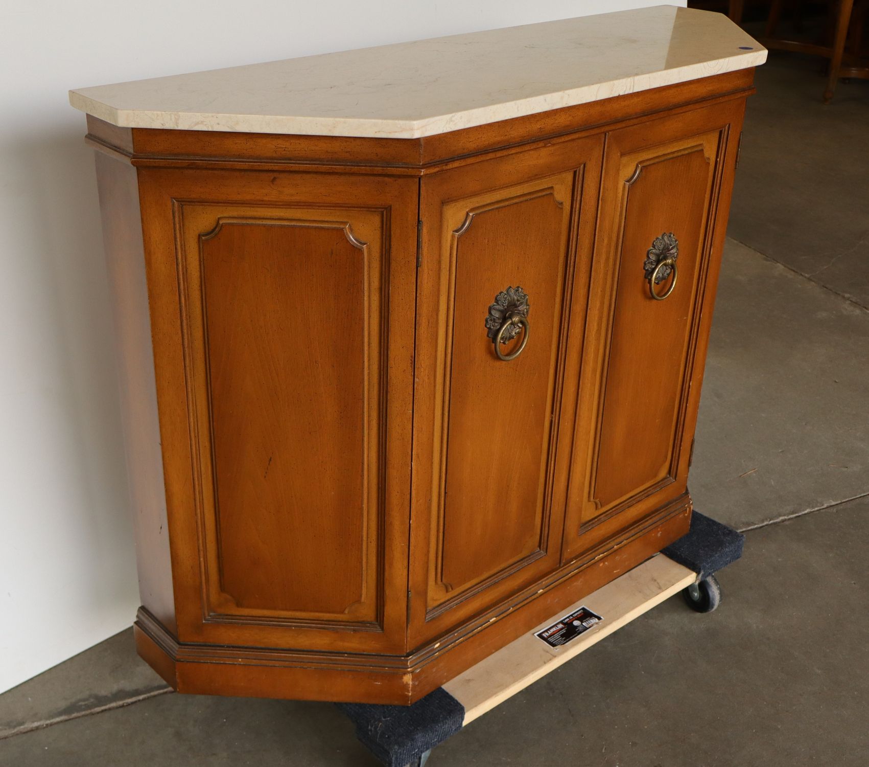 VTG 1960s Walnut 2-Door Stone Top Console Orig Fin