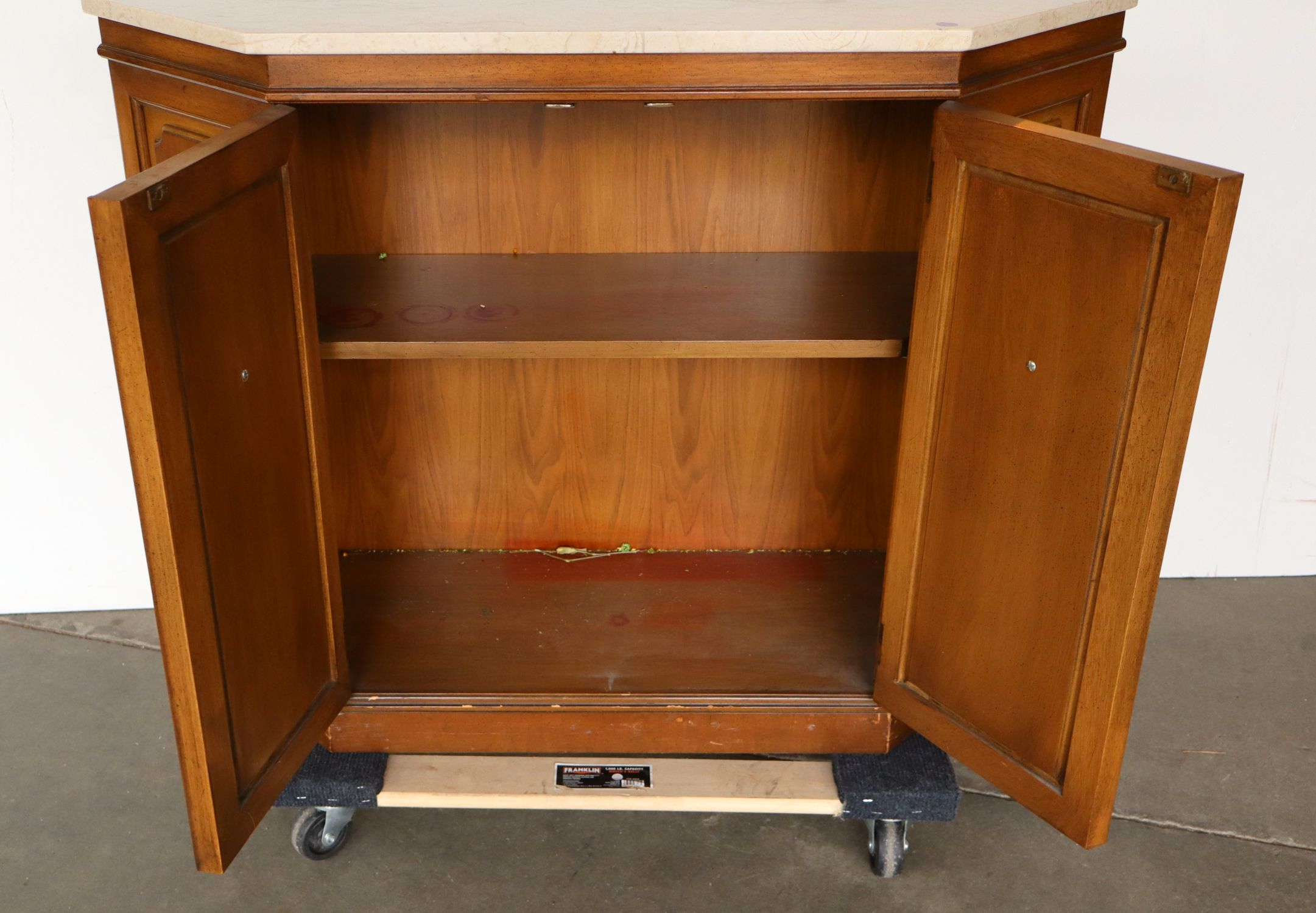 VTG 1960s Walnut 2-Door Stone Top Console Orig Fin