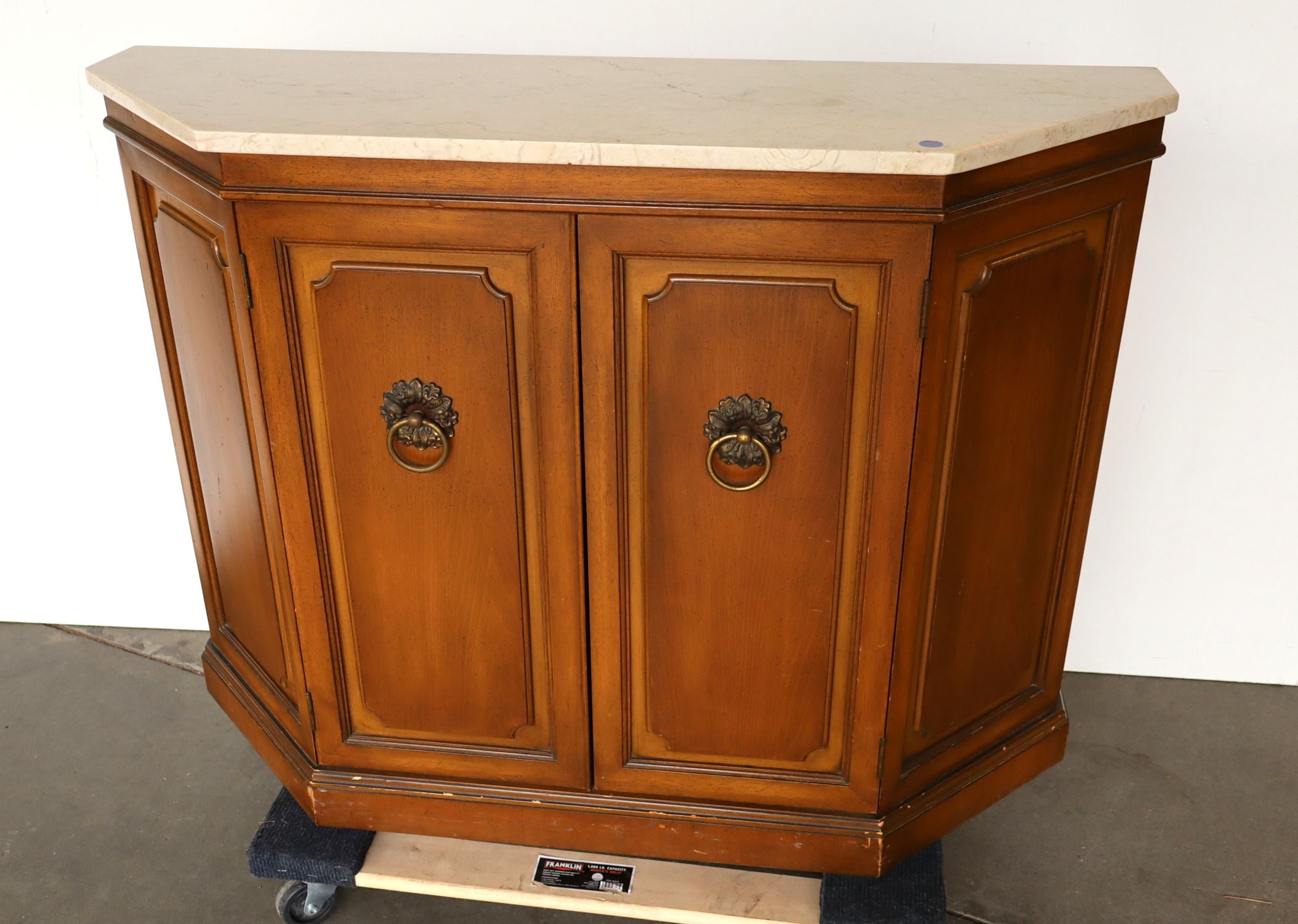 VTG 1960s Walnut 2-Door Stone Top Console Orig Fin