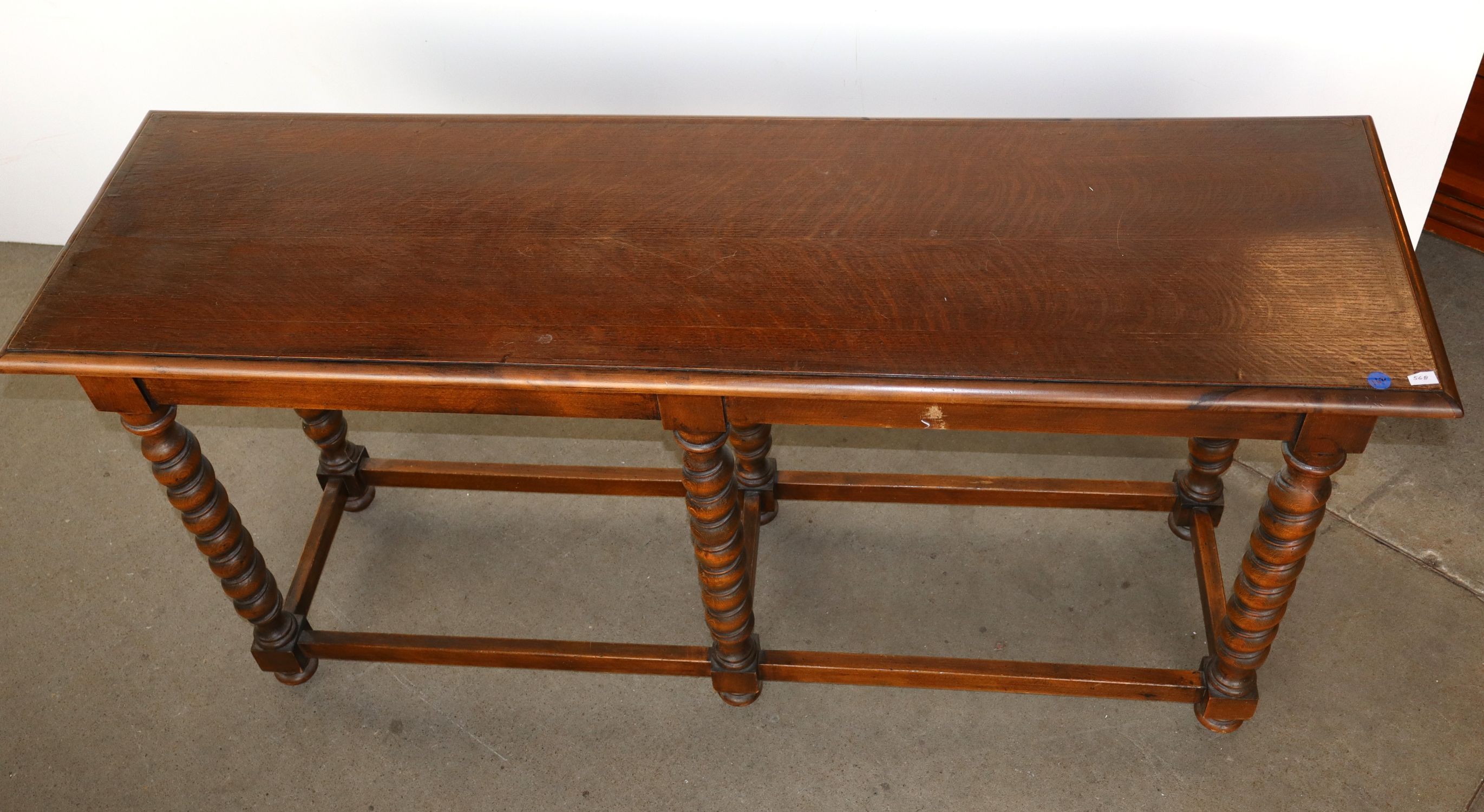 Oak Finish Twisted 6-Leg Console Table Orig Fin