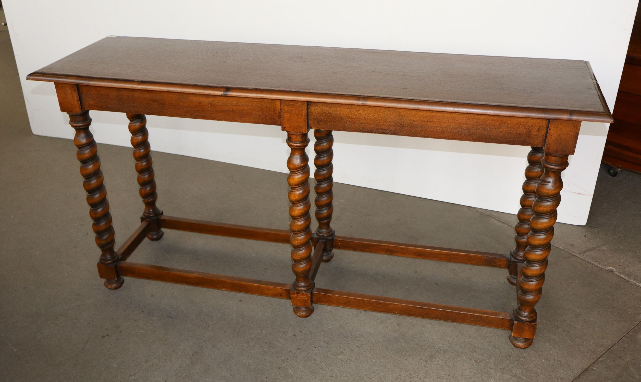 Oak Finish Twisted 6-Leg Console Table Orig Fin