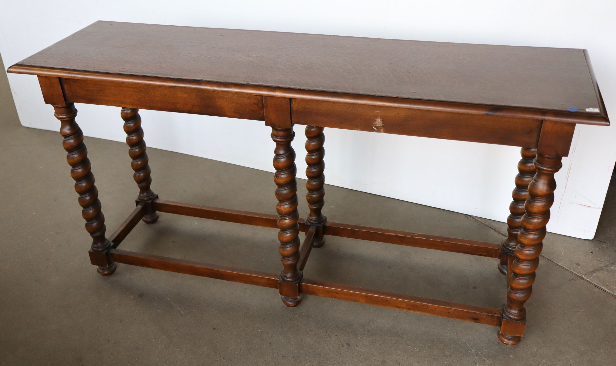 Oak Finish Twisted 6-Leg Console Table Orig Fin