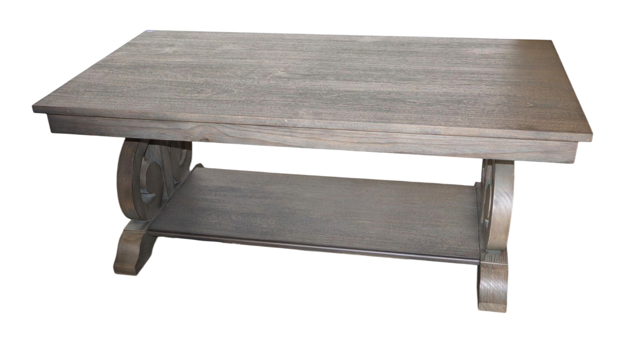 Contemp Grey Wash Scroll Side Coffee Table Orig Fin