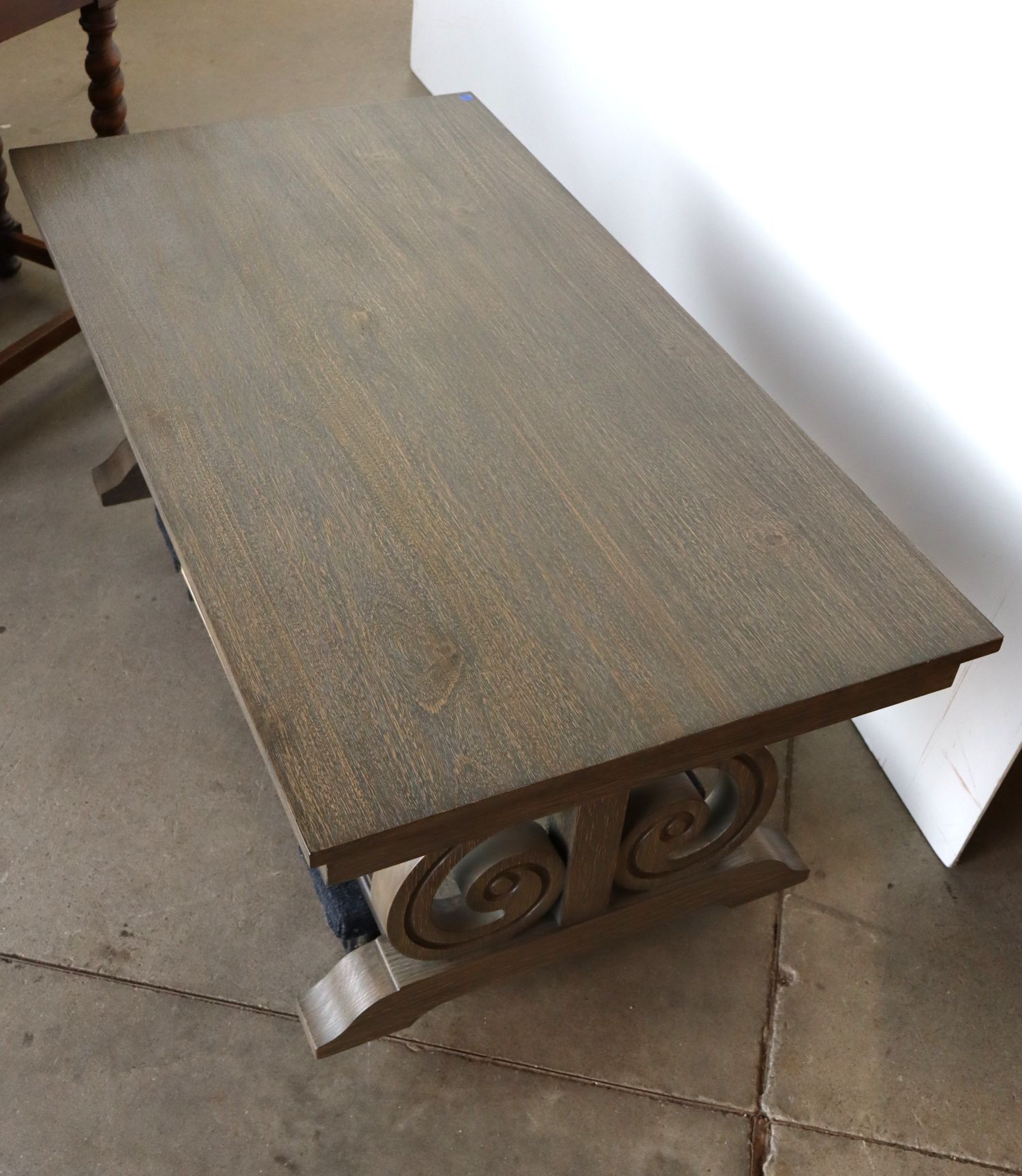 Contemp Grey Wash Scroll Side Coffee Table Orig Fin