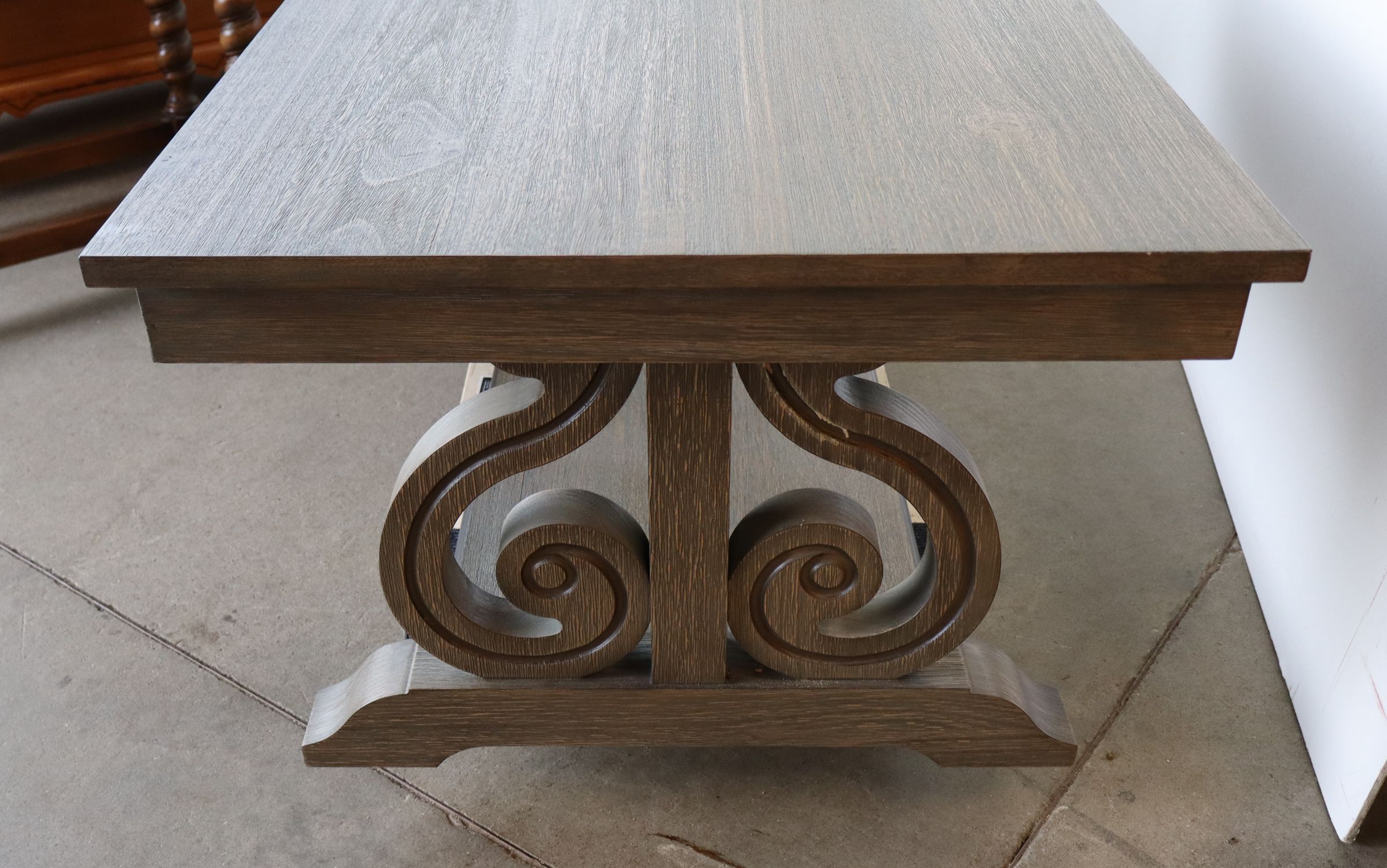 Contemp Grey Wash Scroll Side Coffee Table Orig Fin