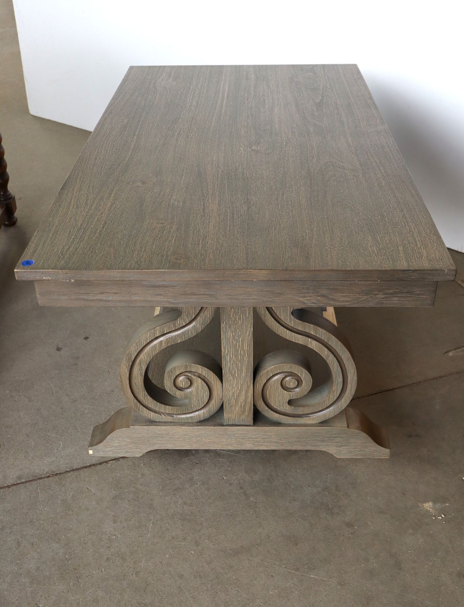 Contemp Grey Wash Scroll Side Coffee Table Orig Fin